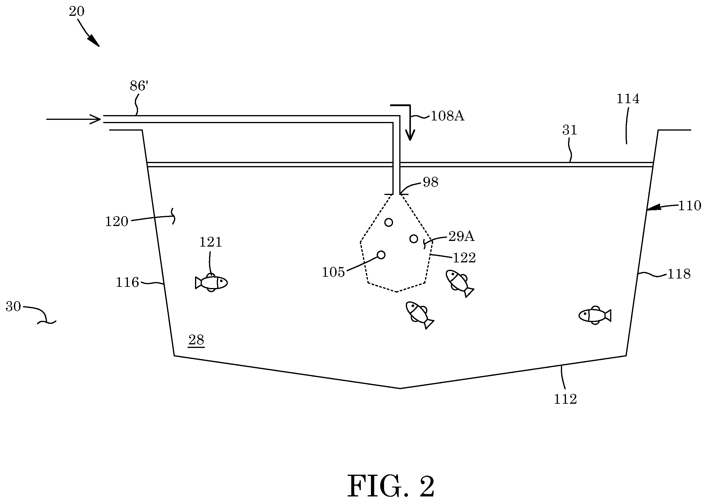 Patent US12599117 Figure 2 – Aquaculture-feeding / oxygen-dissolution assembly for ocean applications and method thereof