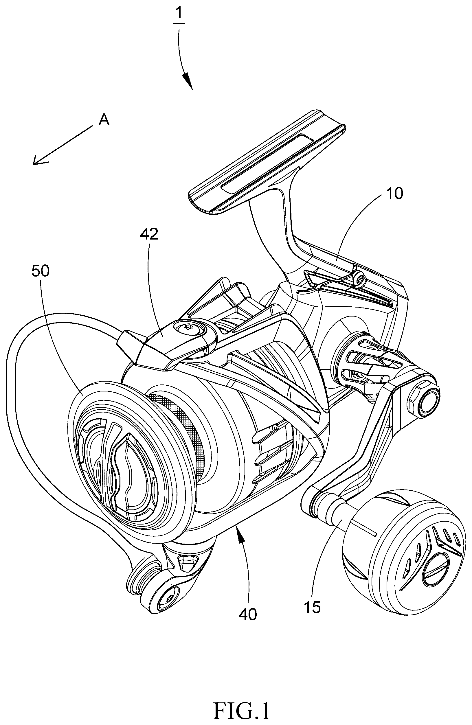 Patent US12599120 Figure 1 – Waterproof spinning fishing reel