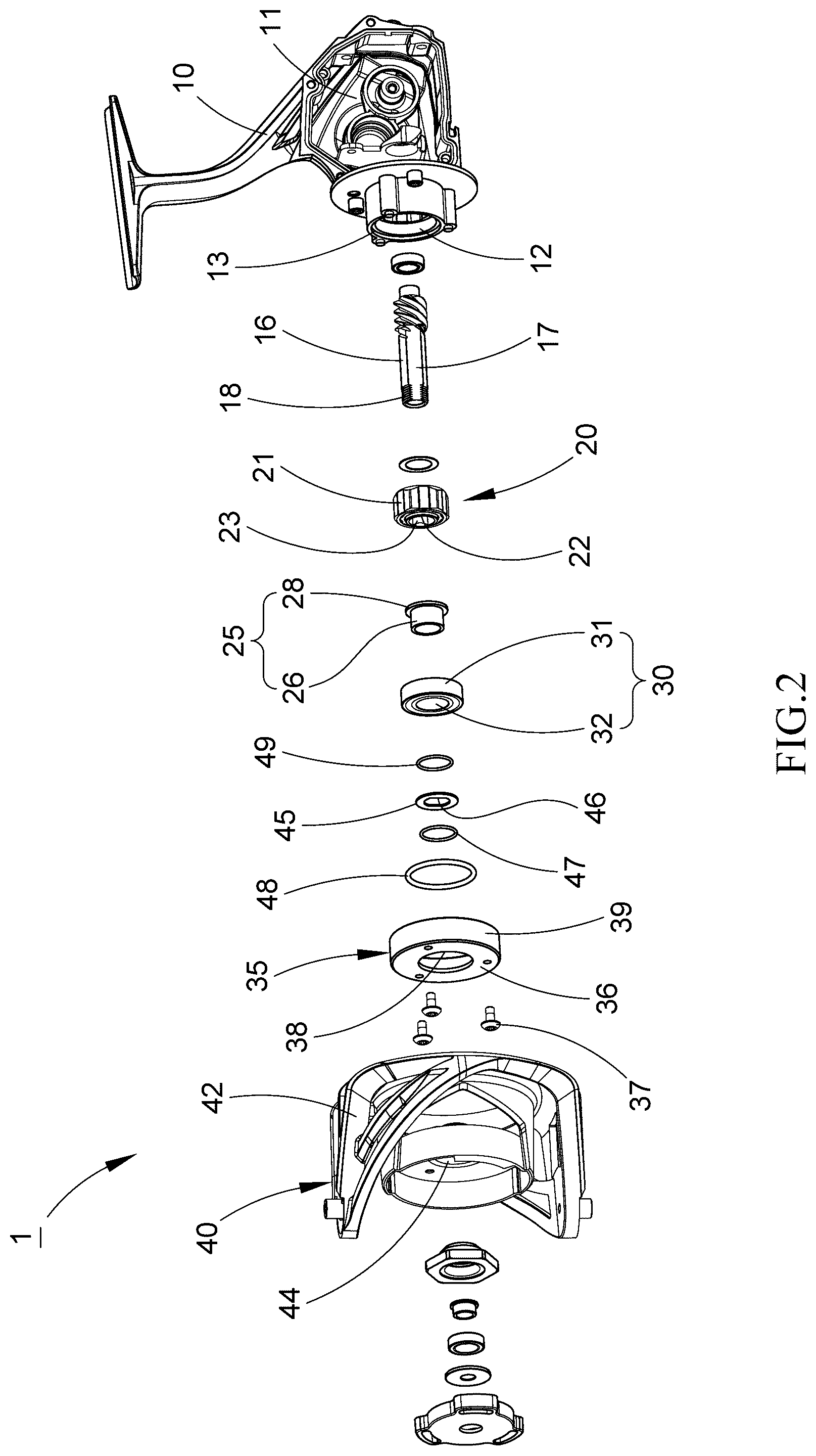Patent US12599120 Figure 2 – Waterproof spinning fishing reel