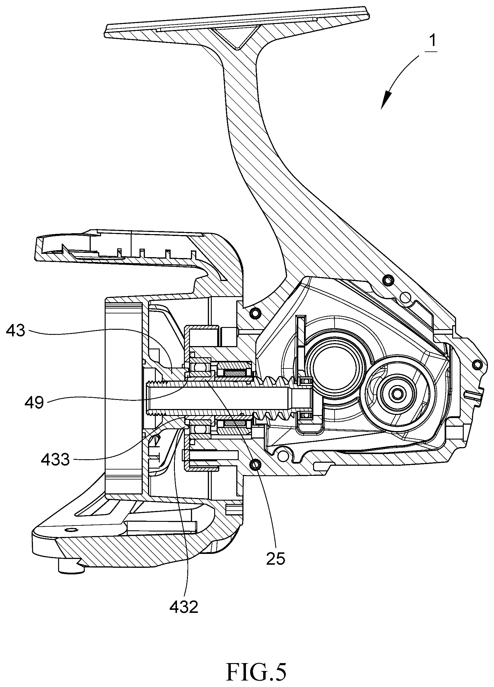 Patent US12599120 Figure 5 – Waterproof spinning fishing reel