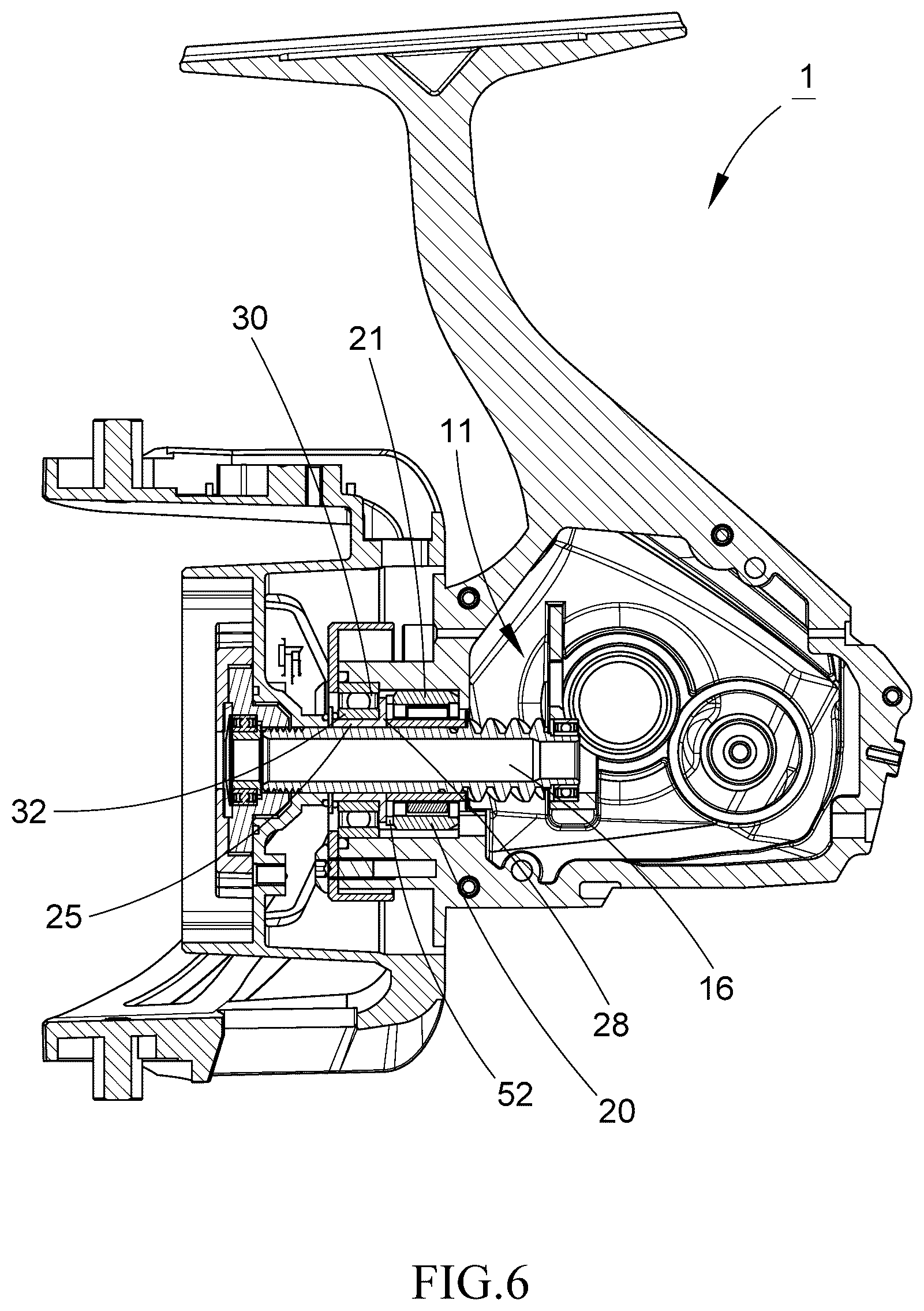 Patent US12599120 Figure 6 – Waterproof spinning fishing reel