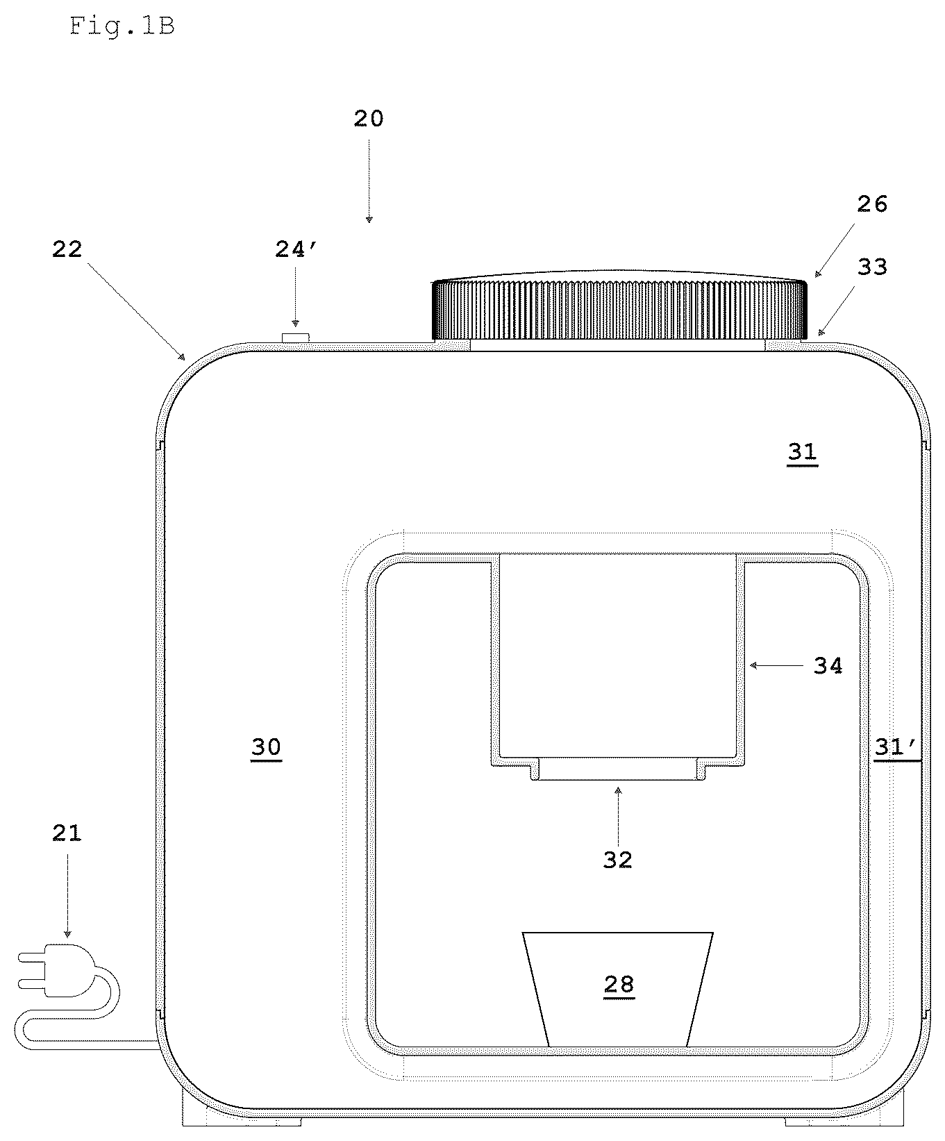 Patent US12599148 Figure 2 – Semi-automatic machine for crushing and for collecting outside frozen food substances for a subsequent food use of said food substances
