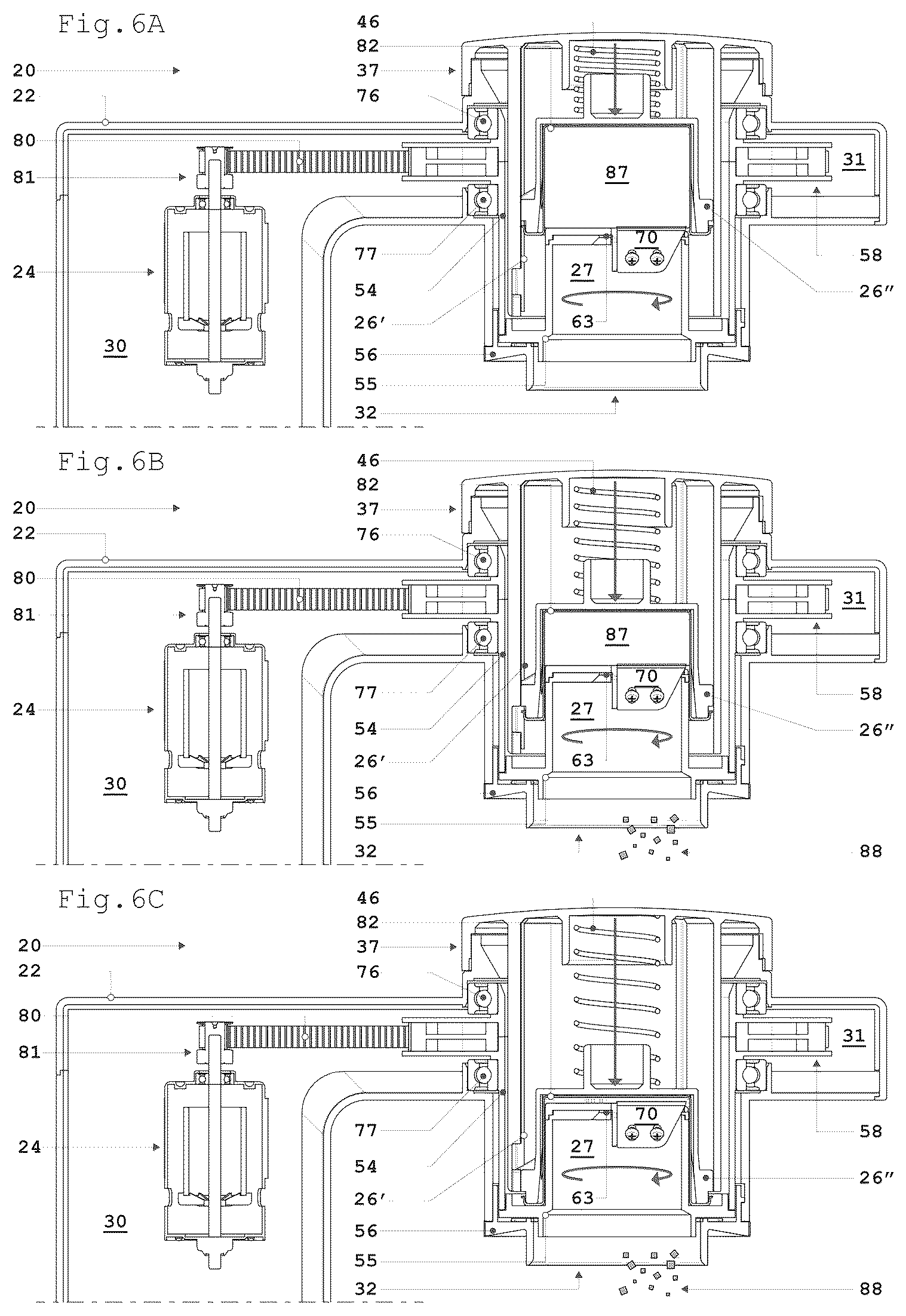 Patent US12599148 Figure 7 – Semi-automatic machine for crushing and for collecting outside frozen food substances for a subsequent food use of said food substances