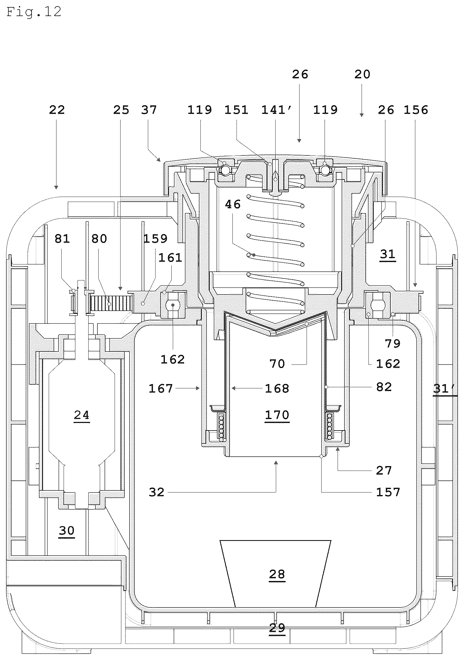 Patent US12599148 Figure 13 – Semi-automatic machine for crushing and for collecting outside frozen food substances for a subsequent food use of said food substances