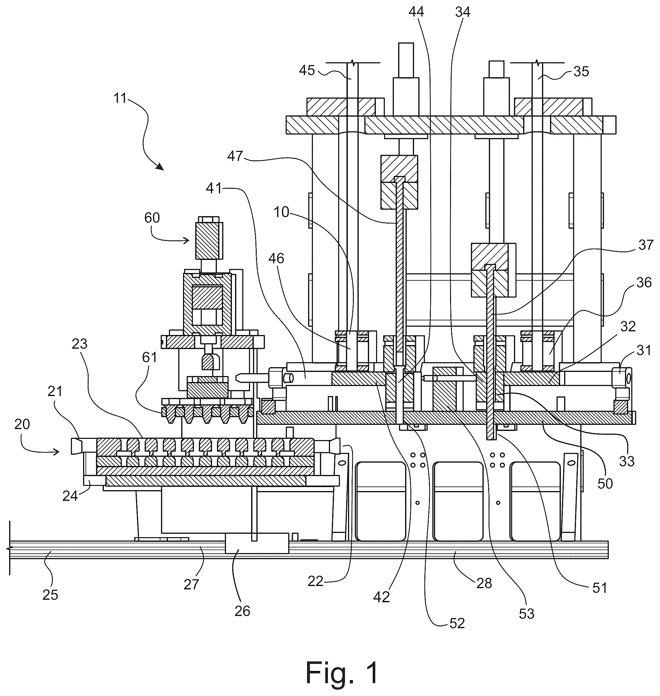 Patent US12599165 Figure 1 – Tray loading and unloading system