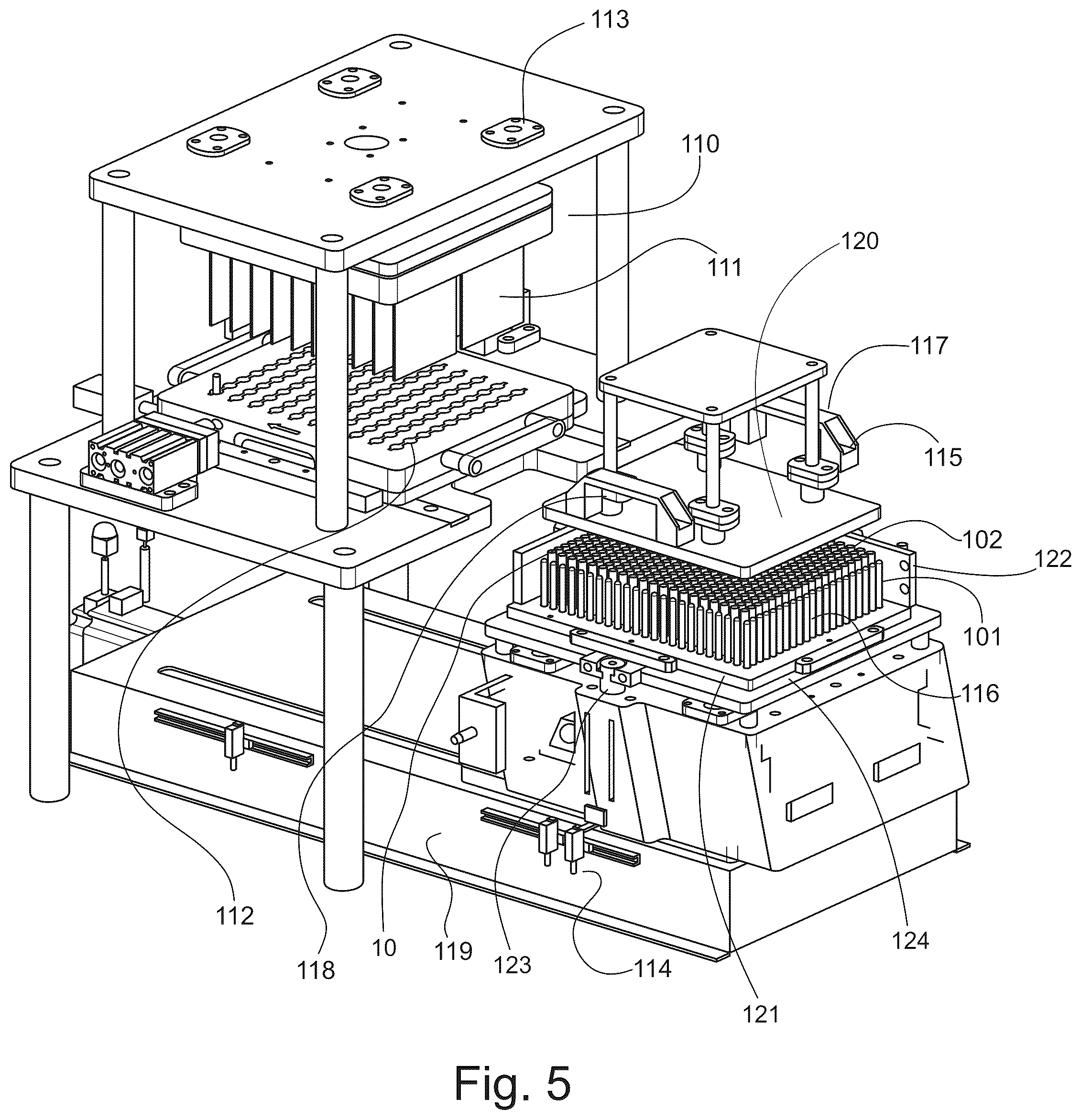 Patent US12599165 Figure 4 – Tray loading and unloading system