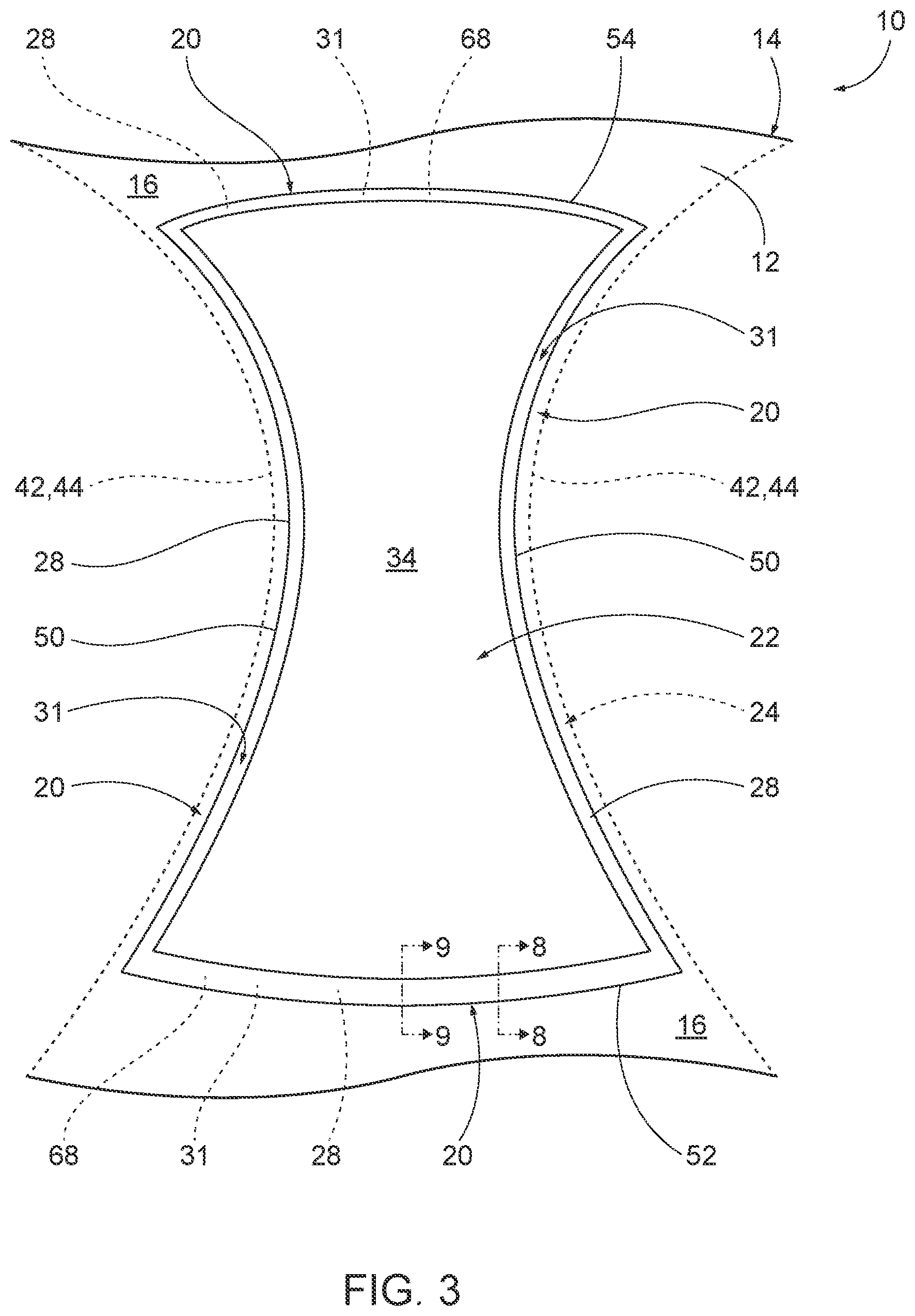 Patent US12599181 Figure 3 – Moisture lock fluid retention assemblies, garments including the same, and related methods