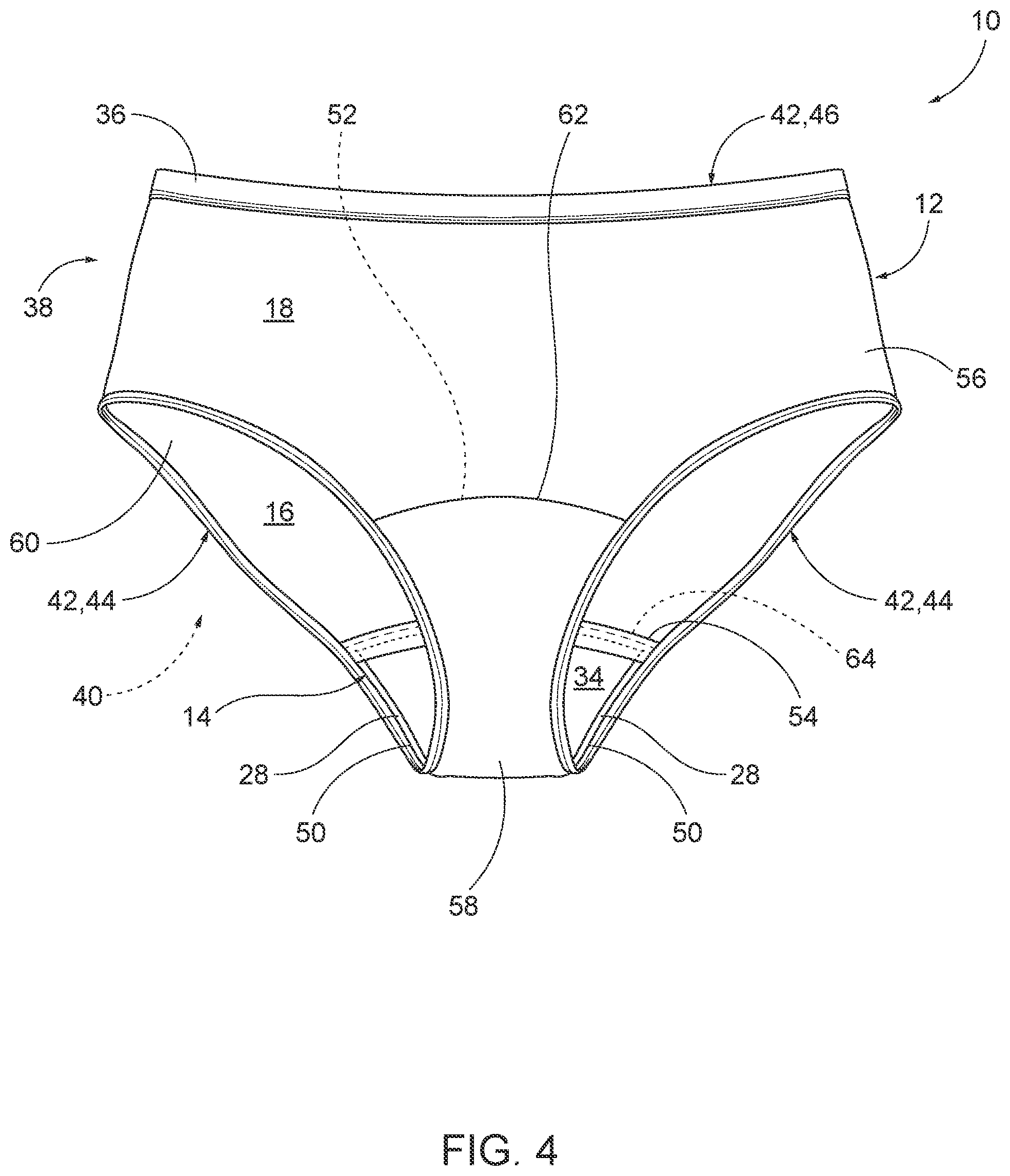 Patent US12599181 Figure 4 – Moisture lock fluid retention assemblies, garments including the same, and related methods