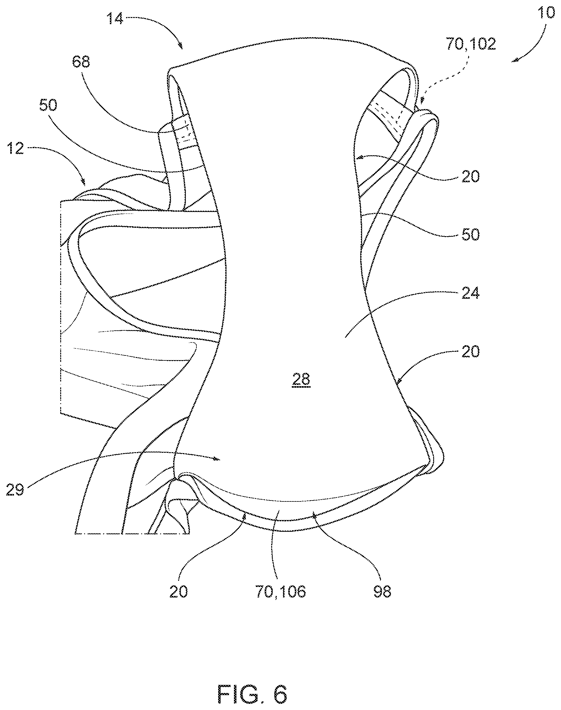 Patent US12599181 Figure 6 – Moisture lock fluid retention assemblies, garments including the same, and related methods