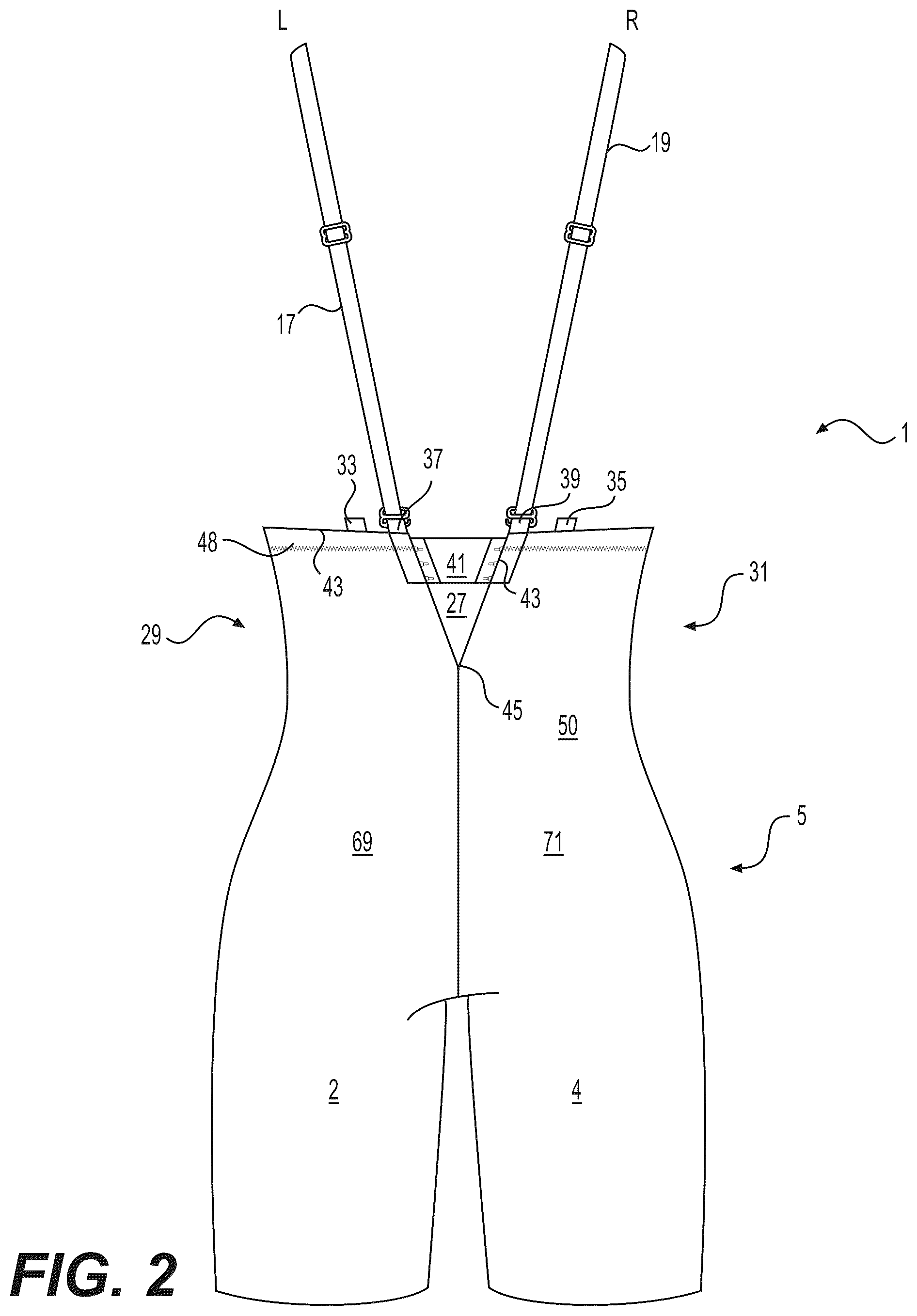 Patent US12599182 Figure 2 – Shaping garment with adjustable low back