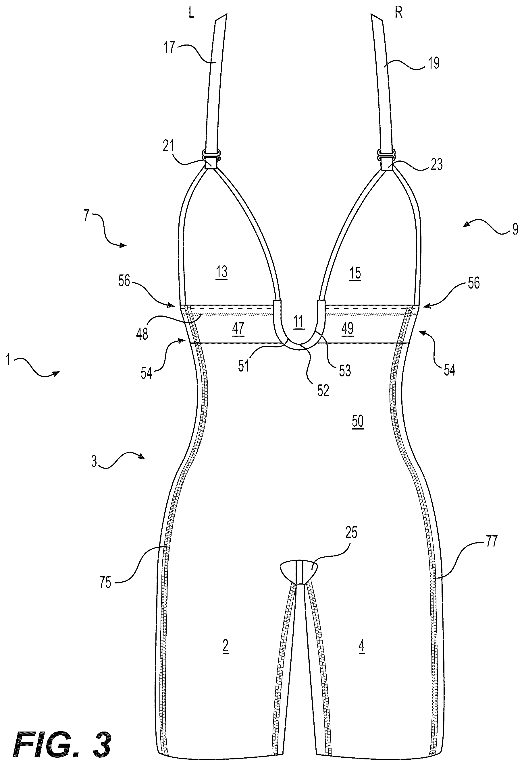 Patent US12599182 Figure 3 – Shaping garment with adjustable low back