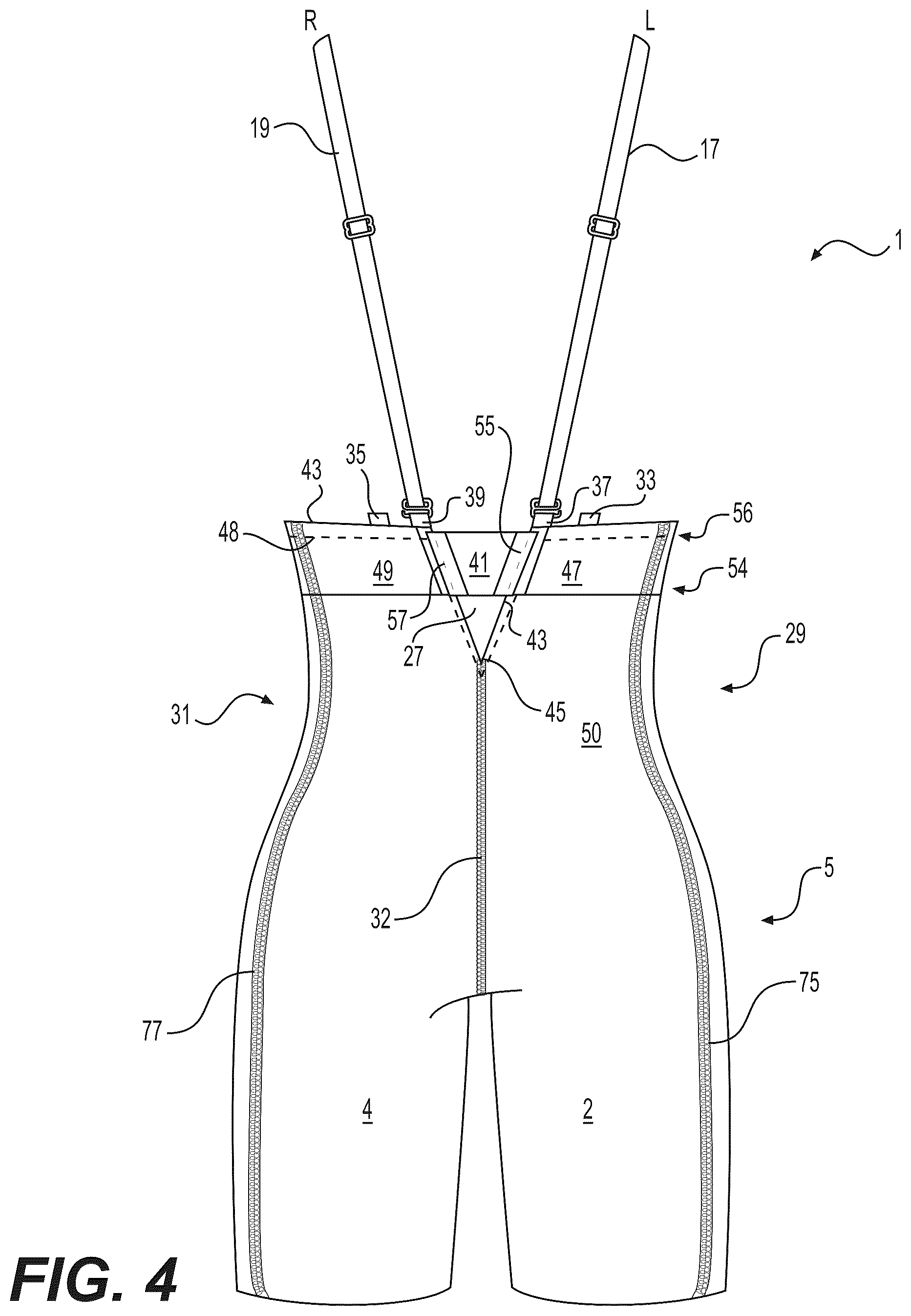 Patent US12599182 Figure 4 – Shaping garment with adjustable low back