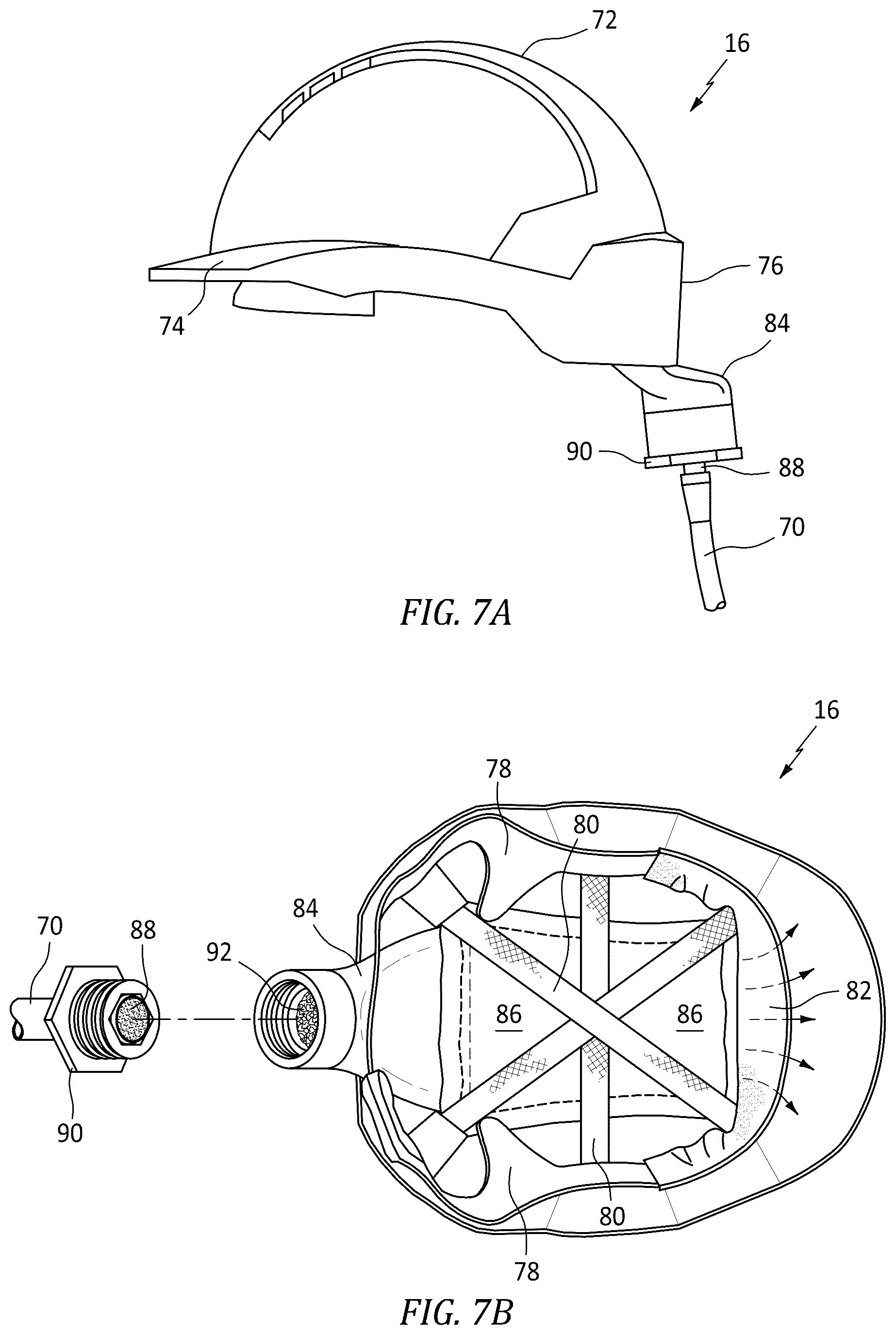 Patent US12599184 Figure 7 – Personal protective equipment ensemble made up of a launderable hood and an air dispersion protective face shield assembly