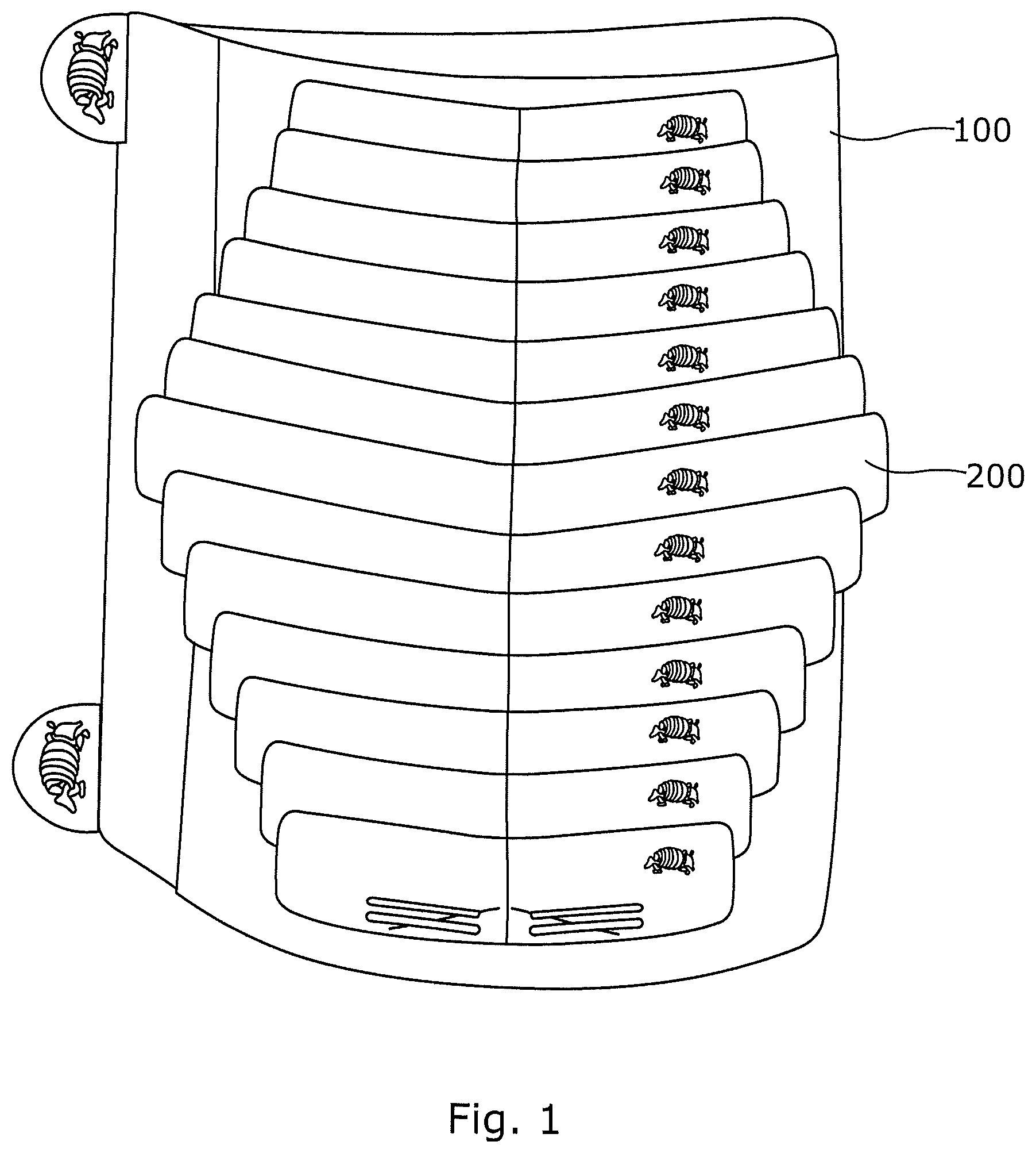Patent US12599185 Figure 1 – Protective knee pad