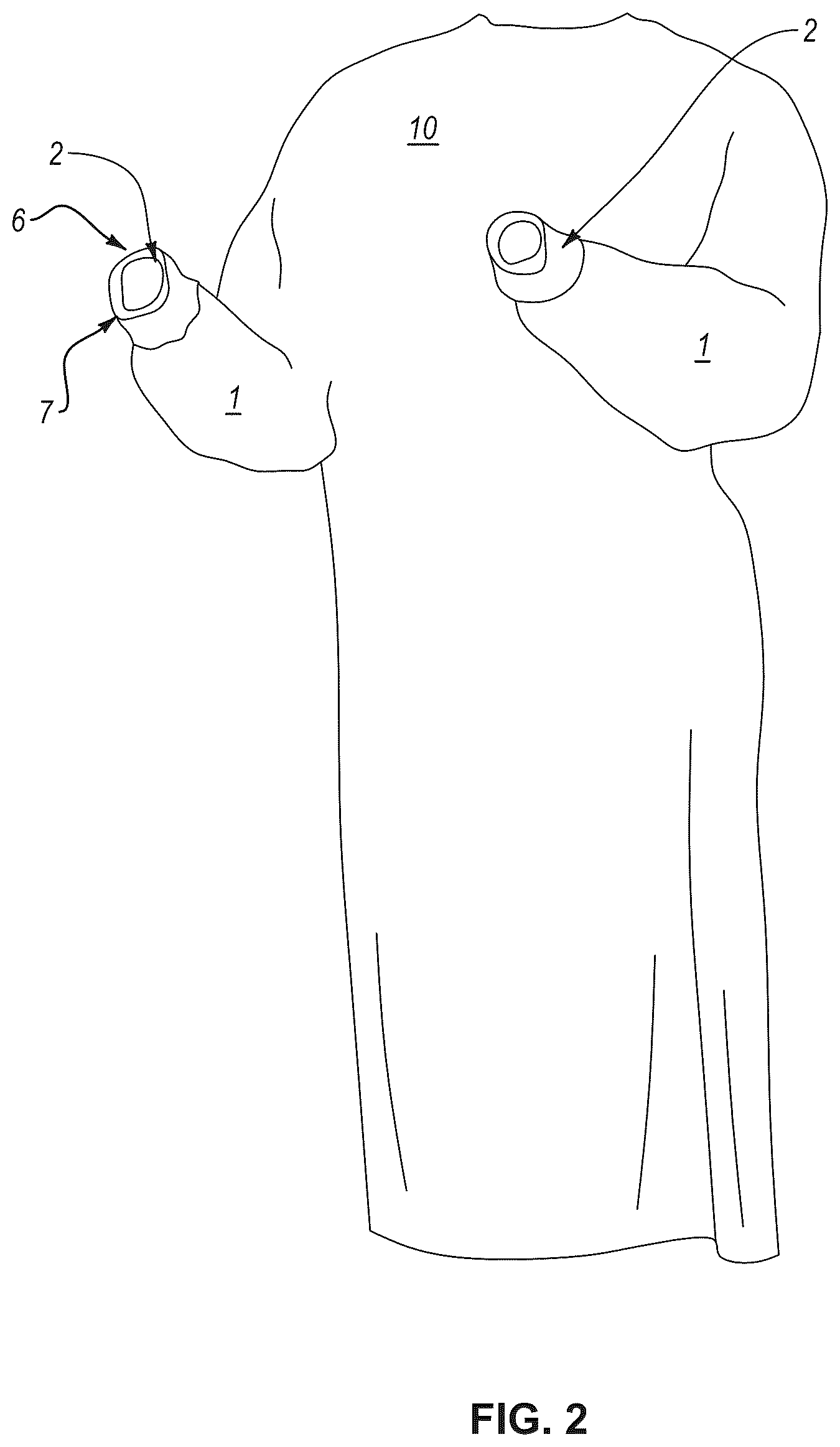 Patent US12599186 Figure 2 – Gown with cuff having integrated perforations