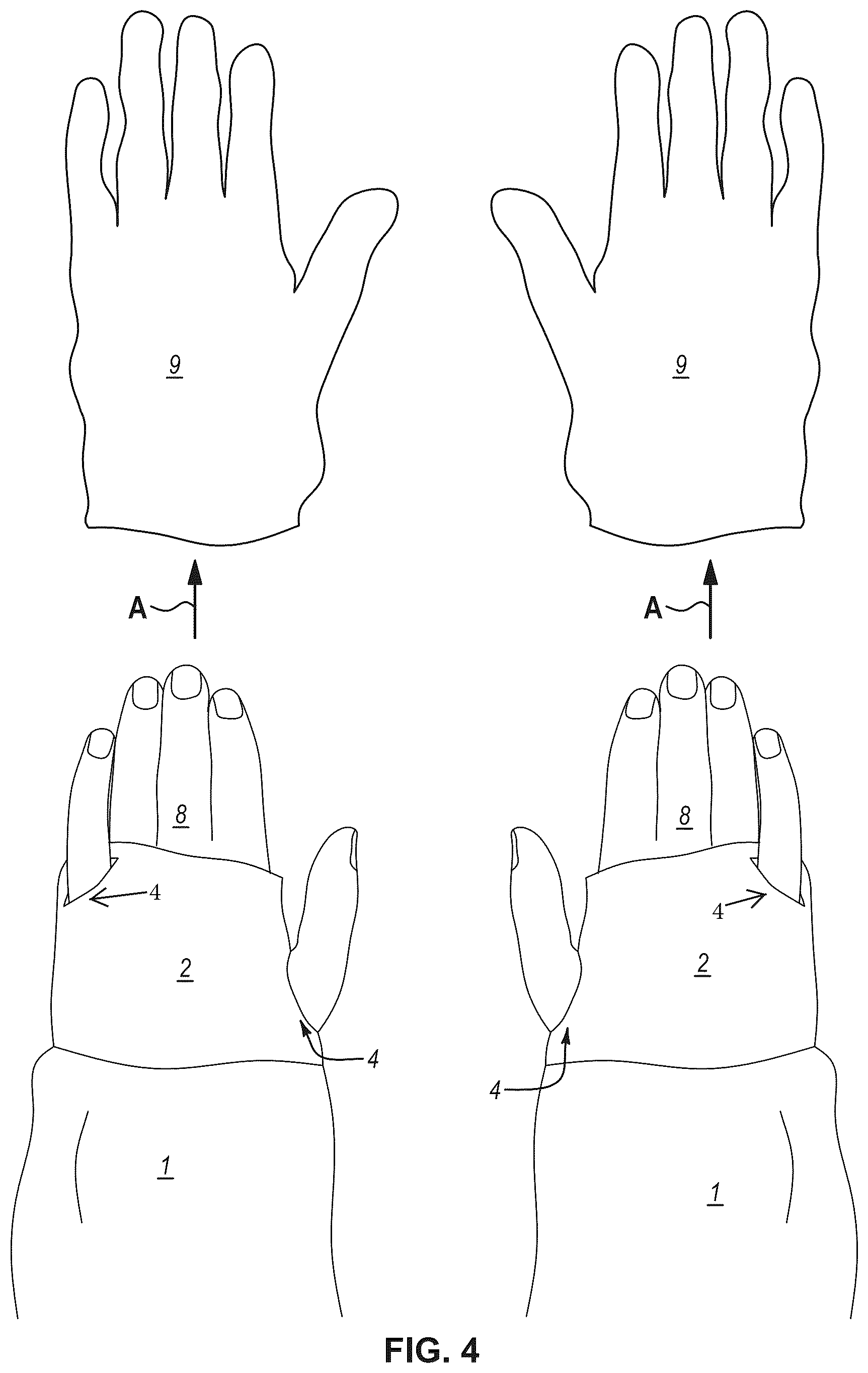 Patent US12599186 Figure 4 – Gown with cuff having integrated perforations