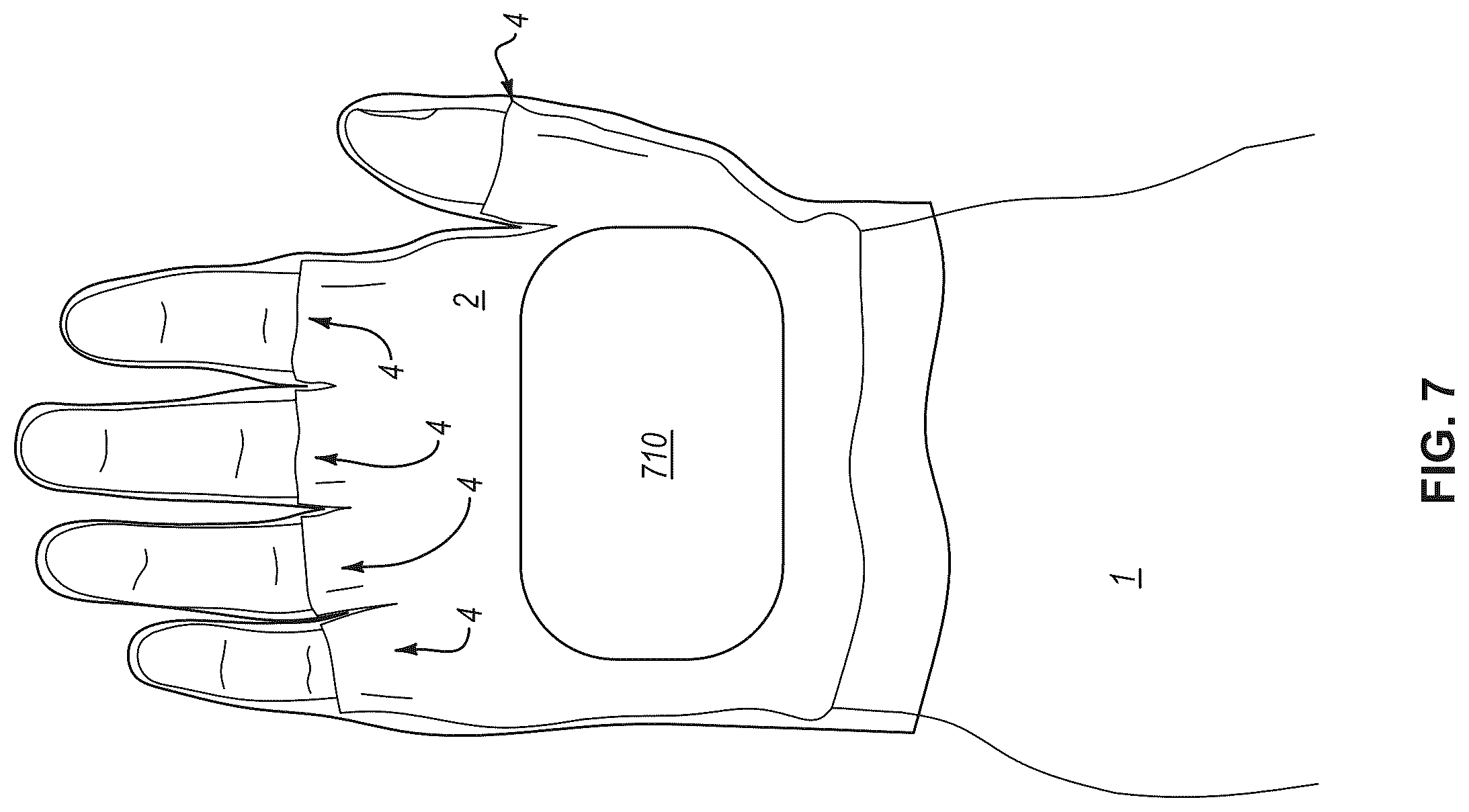Patent US12599186 Figure 7 – Gown with cuff having integrated perforations