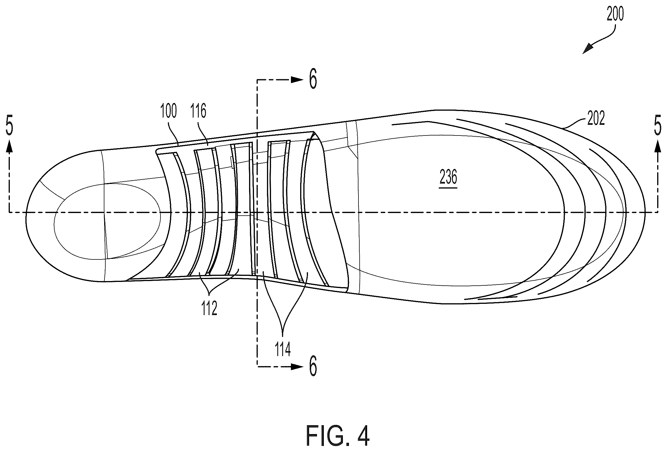 Patent US12599192 Figure 5 – Flexible arch support for footwear
