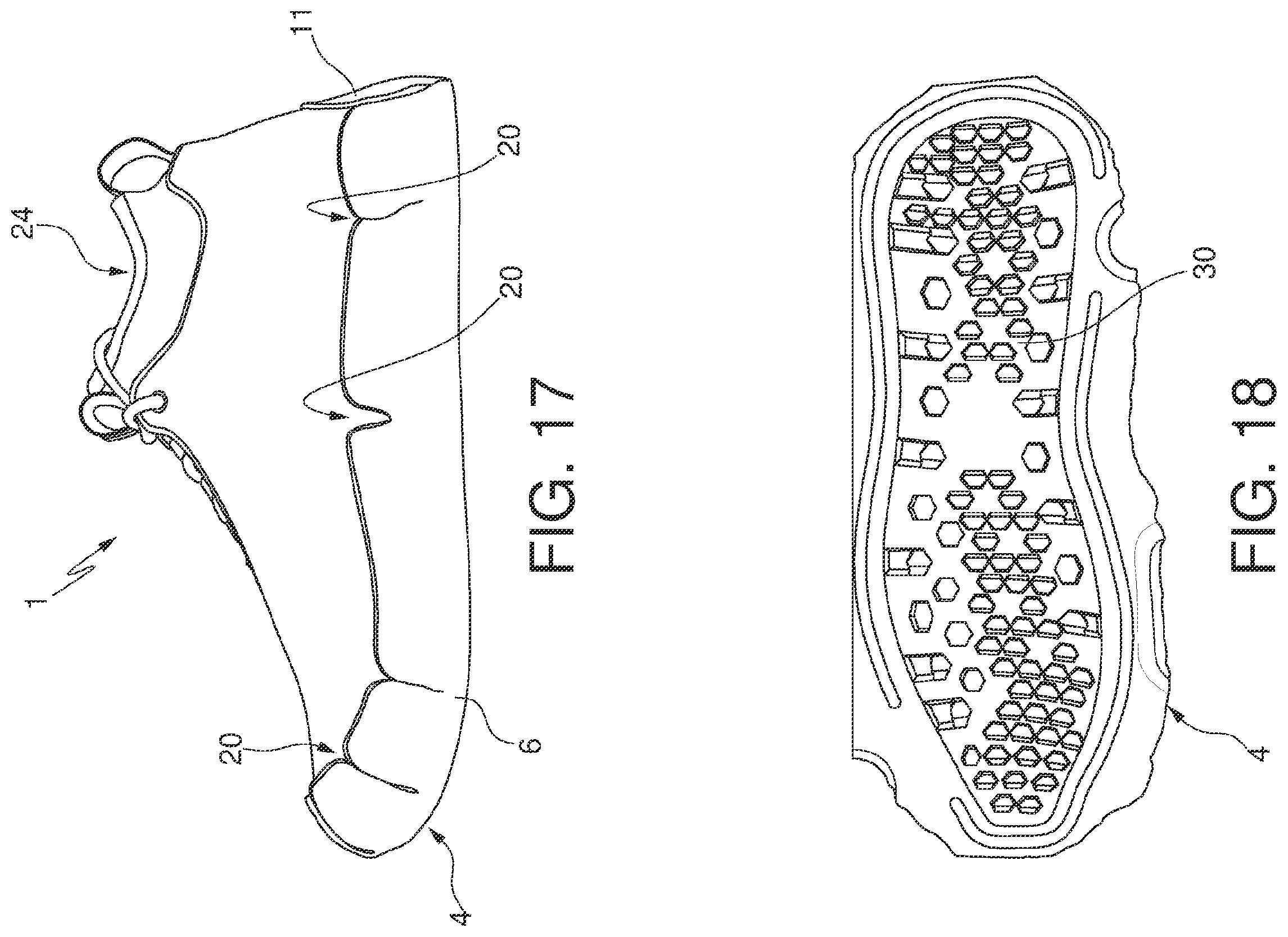 Patent US12599193 Figure 7 – Method concerning the application of a sole obtained bending the edges of a flat non-trimmed sole on an upper for obtaining a shoe and a thus obtained shoe