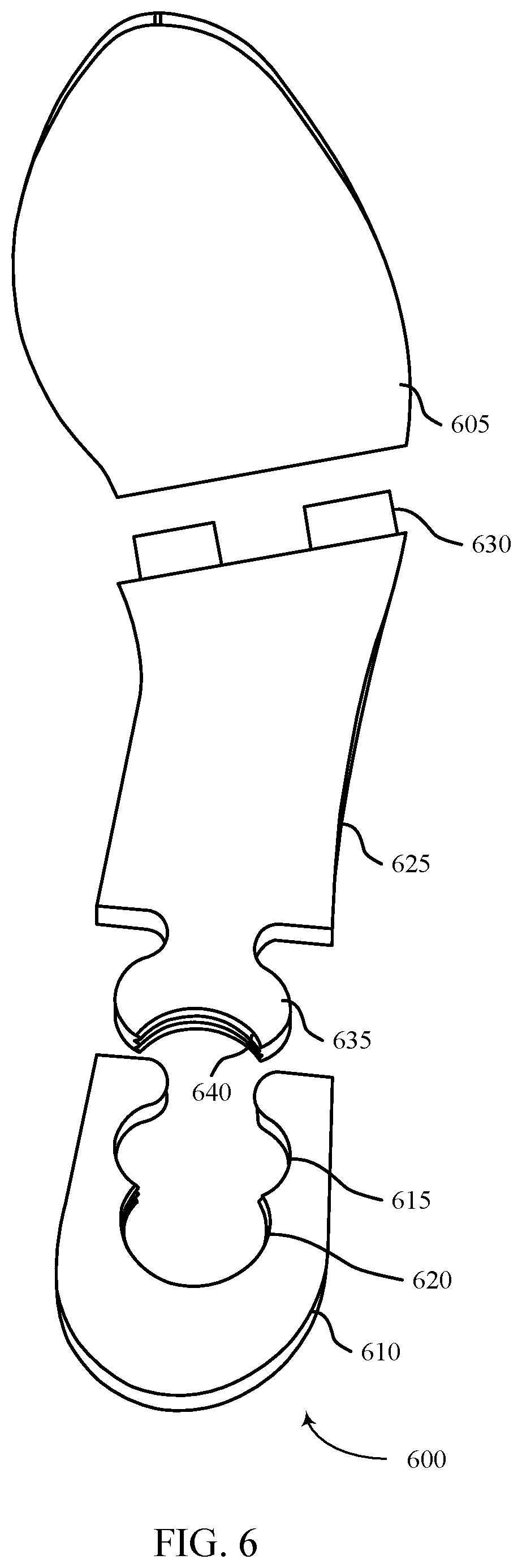 Patent US12599195 Figure 6 – Fully convertible high heel-to-flat shoe