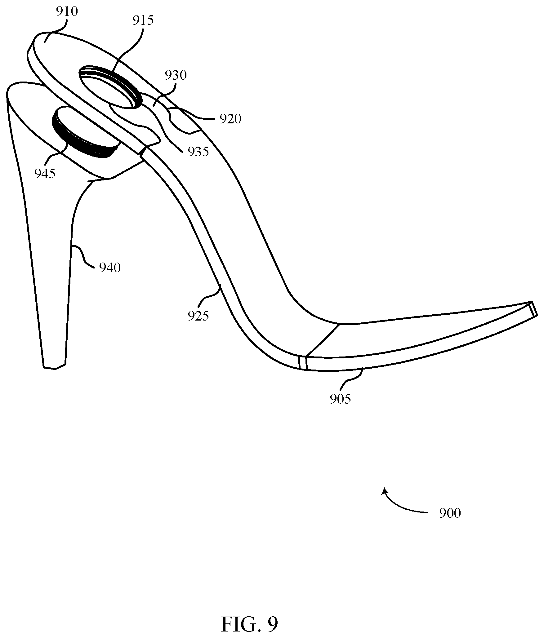 Patent US12599195 Figure 9 – Fully convertible high heel-to-flat shoe
