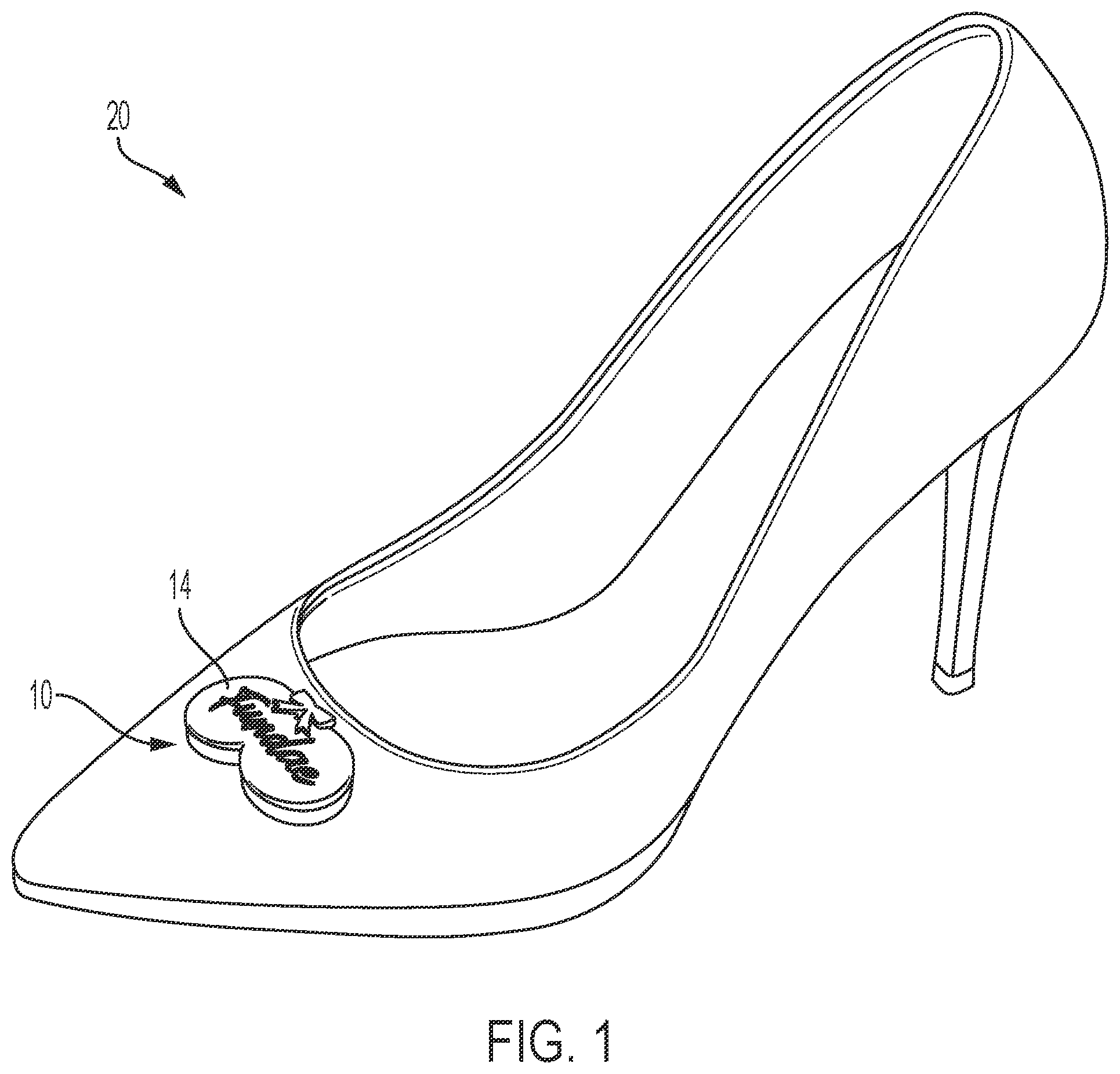 Patent US12599199 Figure 1 – Assembly for coupling an aesthetic member to an accessory