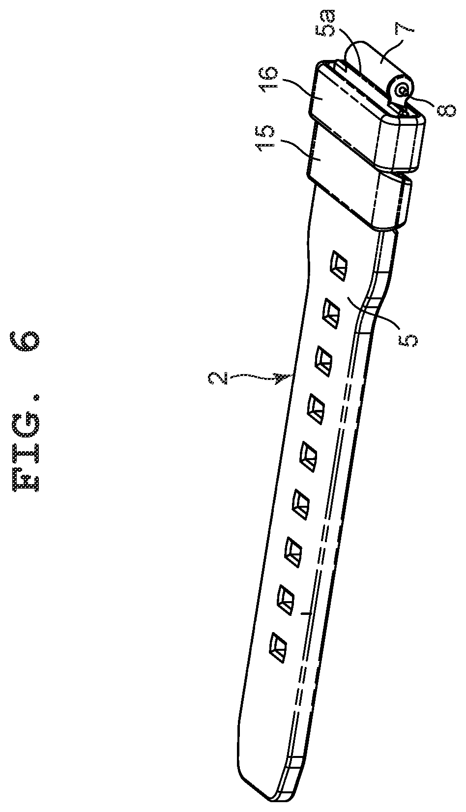 Patent US12599202 Figure 6 – Band and timepiece