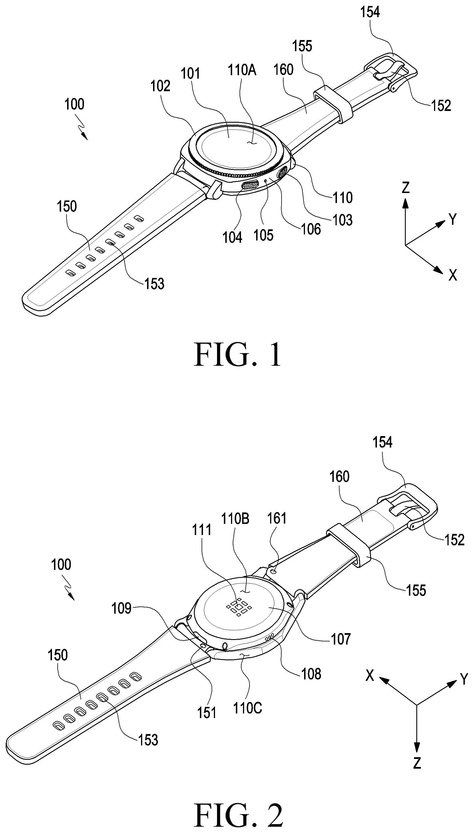 Patent US12599203 Figure 1 – Detachable wearing member and wearable electronic device including same