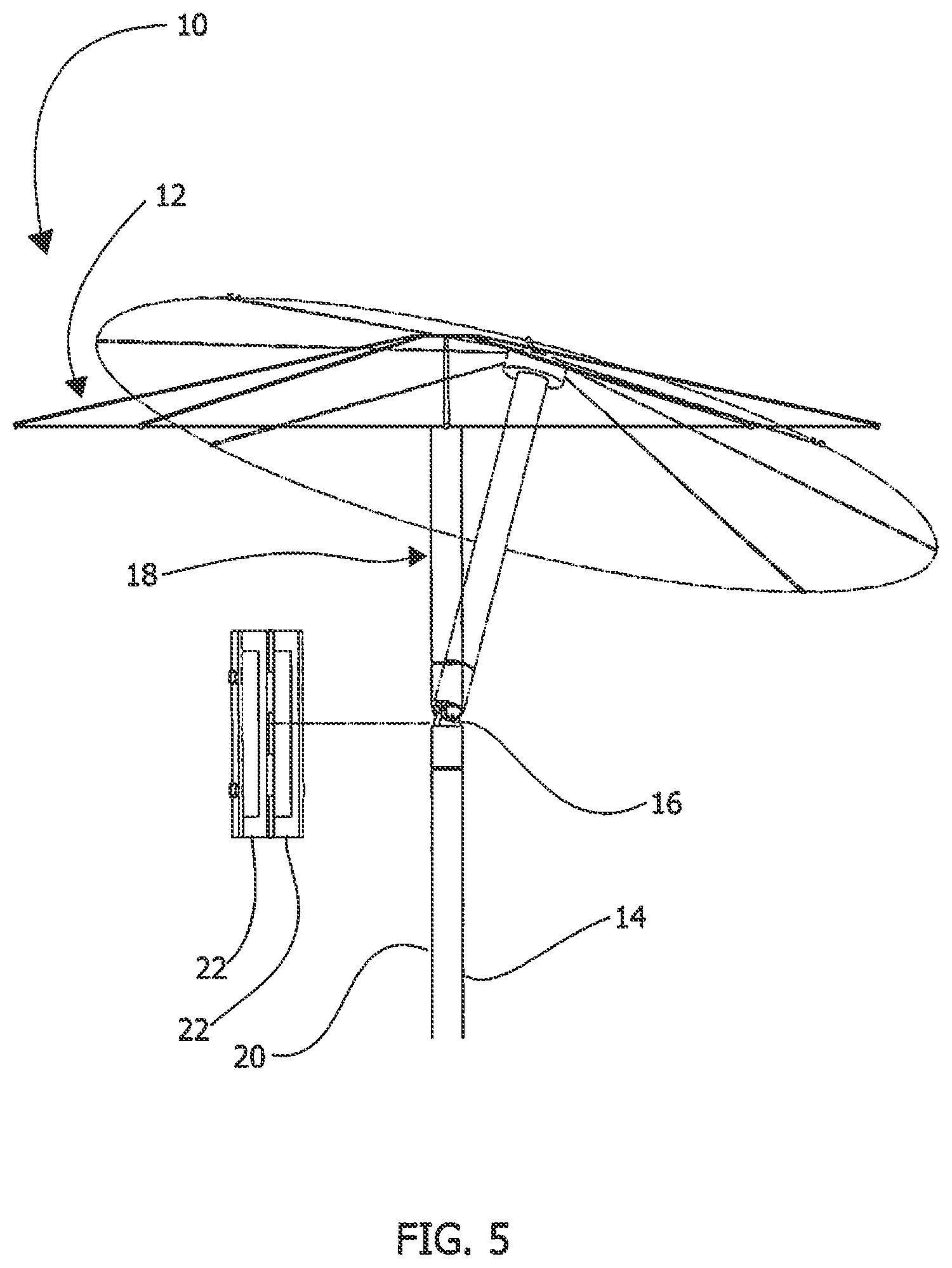 Patent US12599206 Figure 5 – Umbrella pole brace assembly