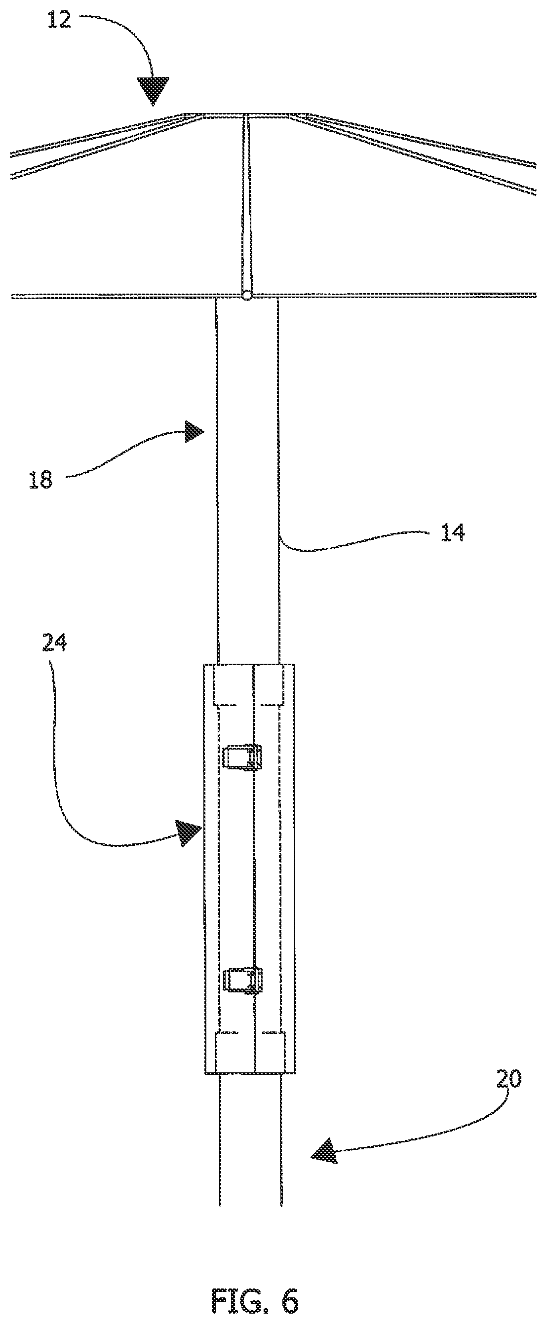 Patent US12599206 Figure 6 – Umbrella pole brace assembly