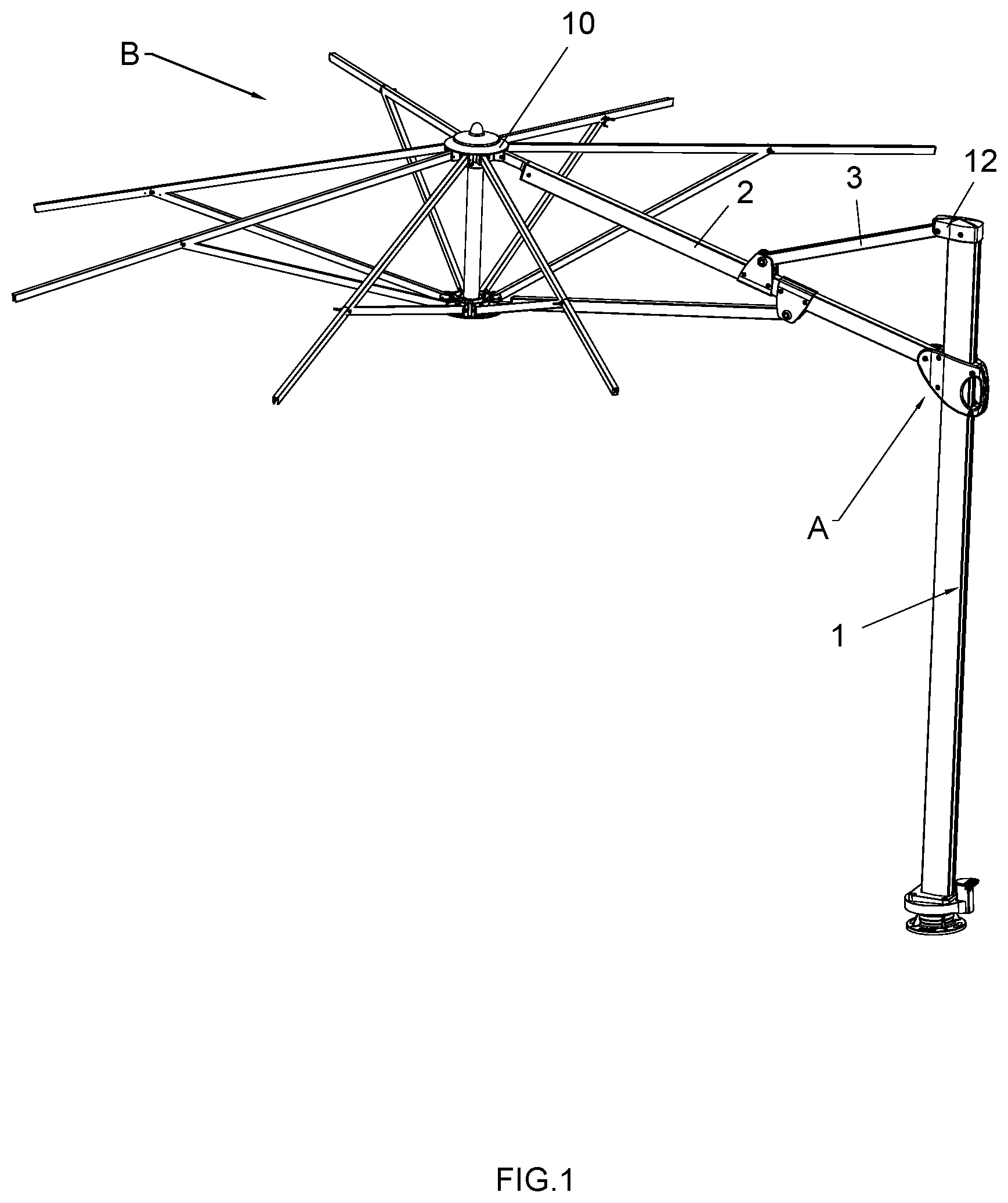 Patent US12599207 Figure 1 – Sliding seat assembly for an umbrella