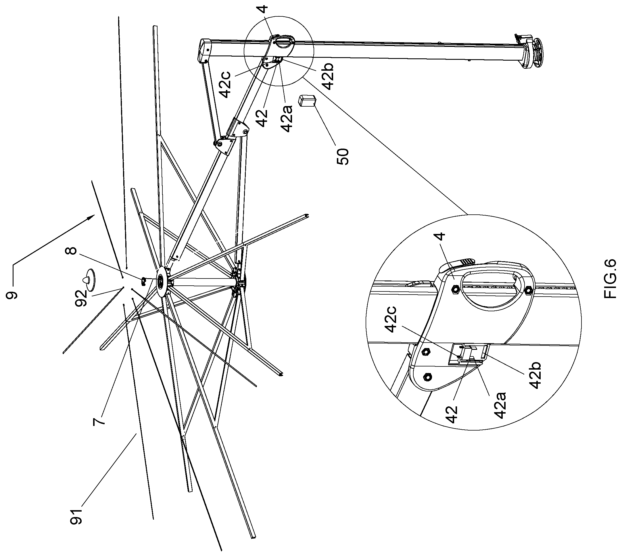 Patent US12599207 Figure 5 – Sliding seat assembly for an umbrella