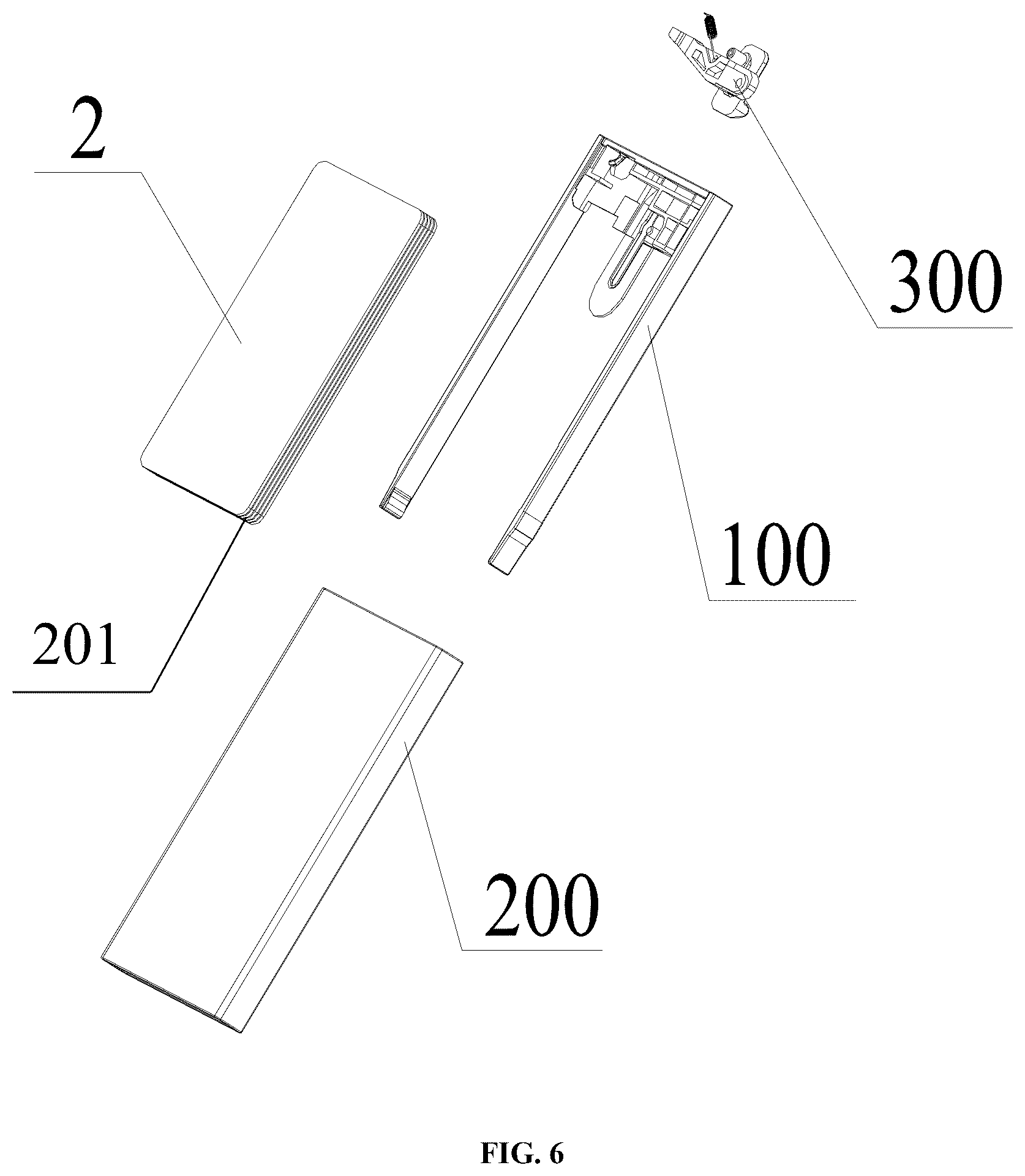 Patent US12599209 Figure 6 – Card fixation assembly for card holder and card holder