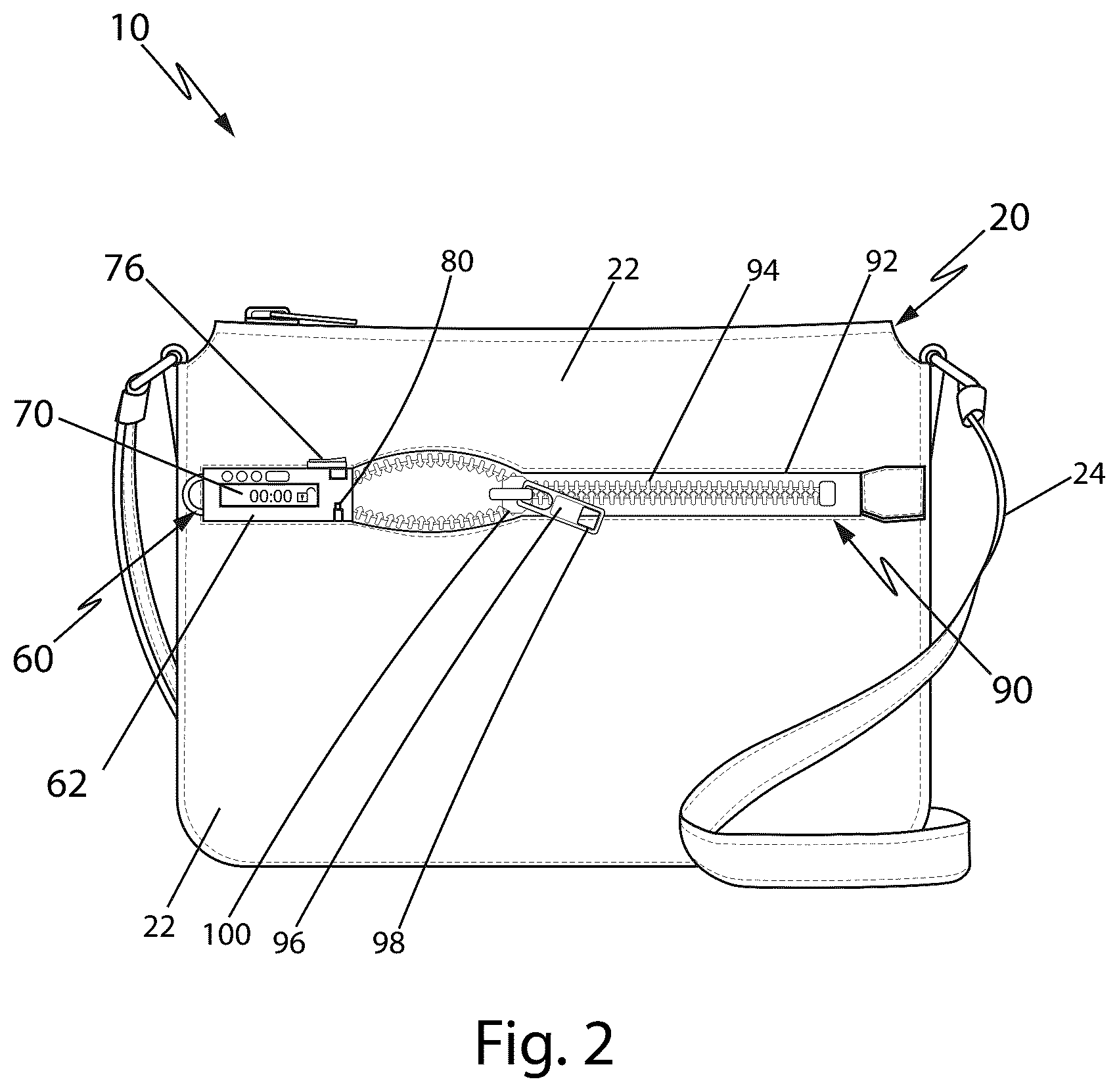 Patent US12599211 Figure 2 – Carrying case having timed locking assemblies to store phones