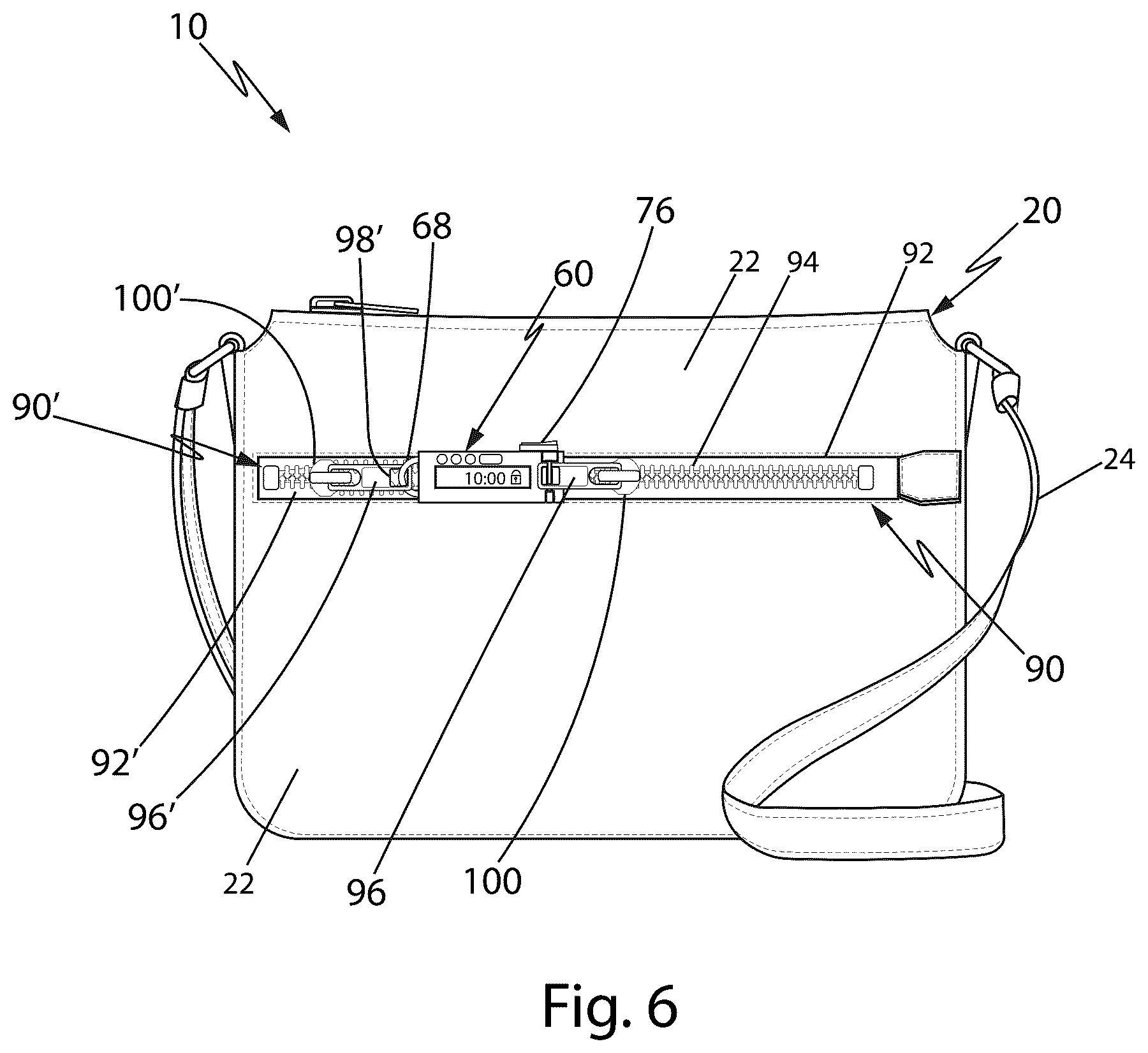 Patent US12599211 Figure 5 – Carrying case having timed locking assemblies to store phones