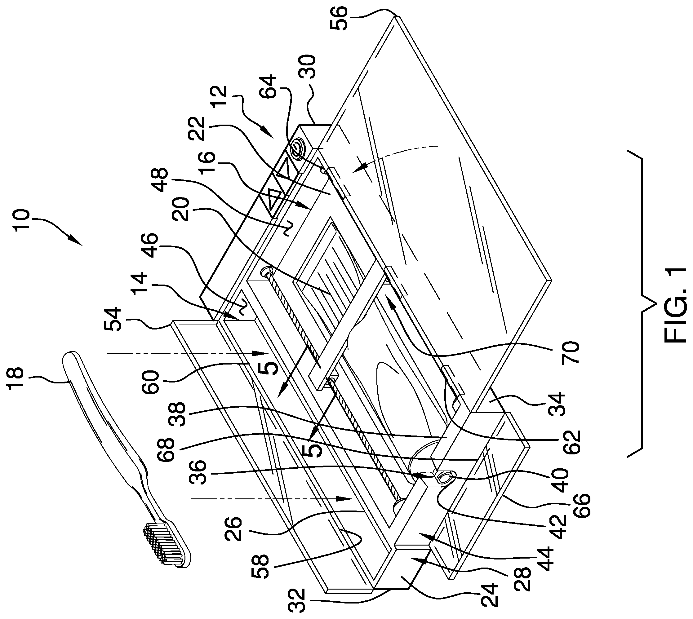 Patent US12599220 Figure 1 – Toothpaste and toothbrush holder device