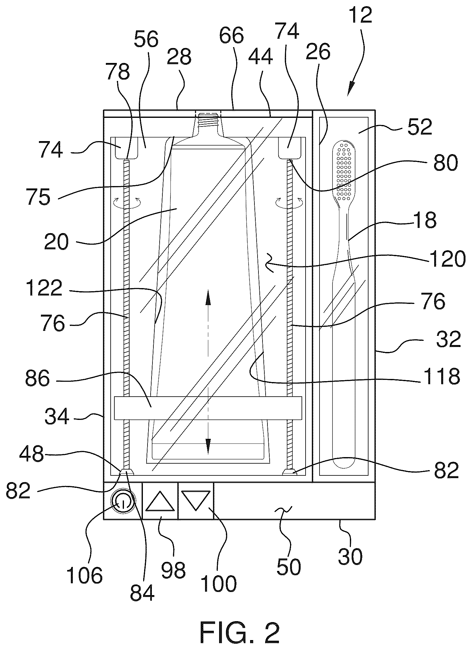 Patent US12599220 Figure 2 – Toothpaste and toothbrush holder device
