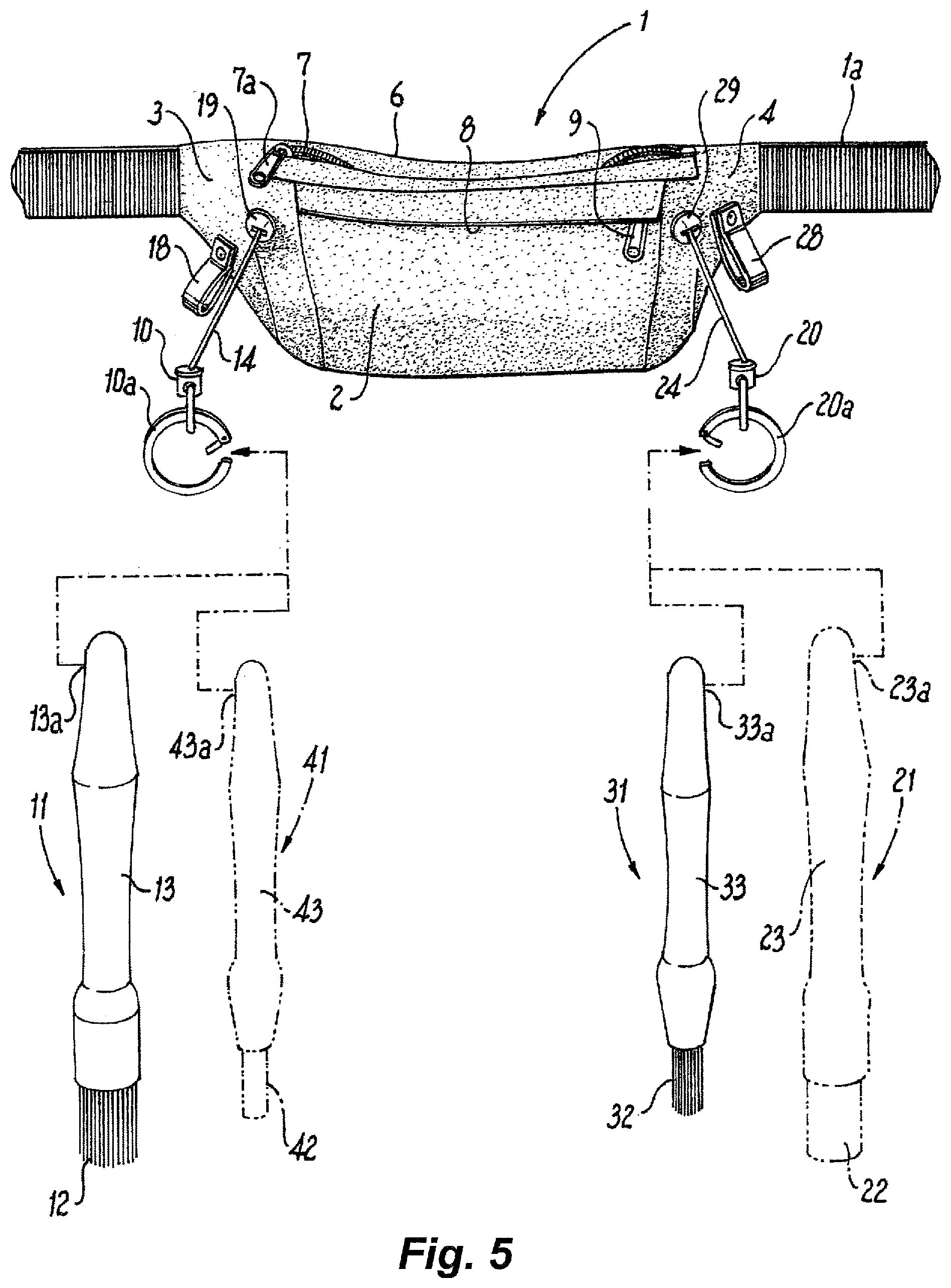 Patent US12599221 Figure 3 – Versatile ambidextrous pouch for accessories for automotive detailing and other interchangeable tool uses