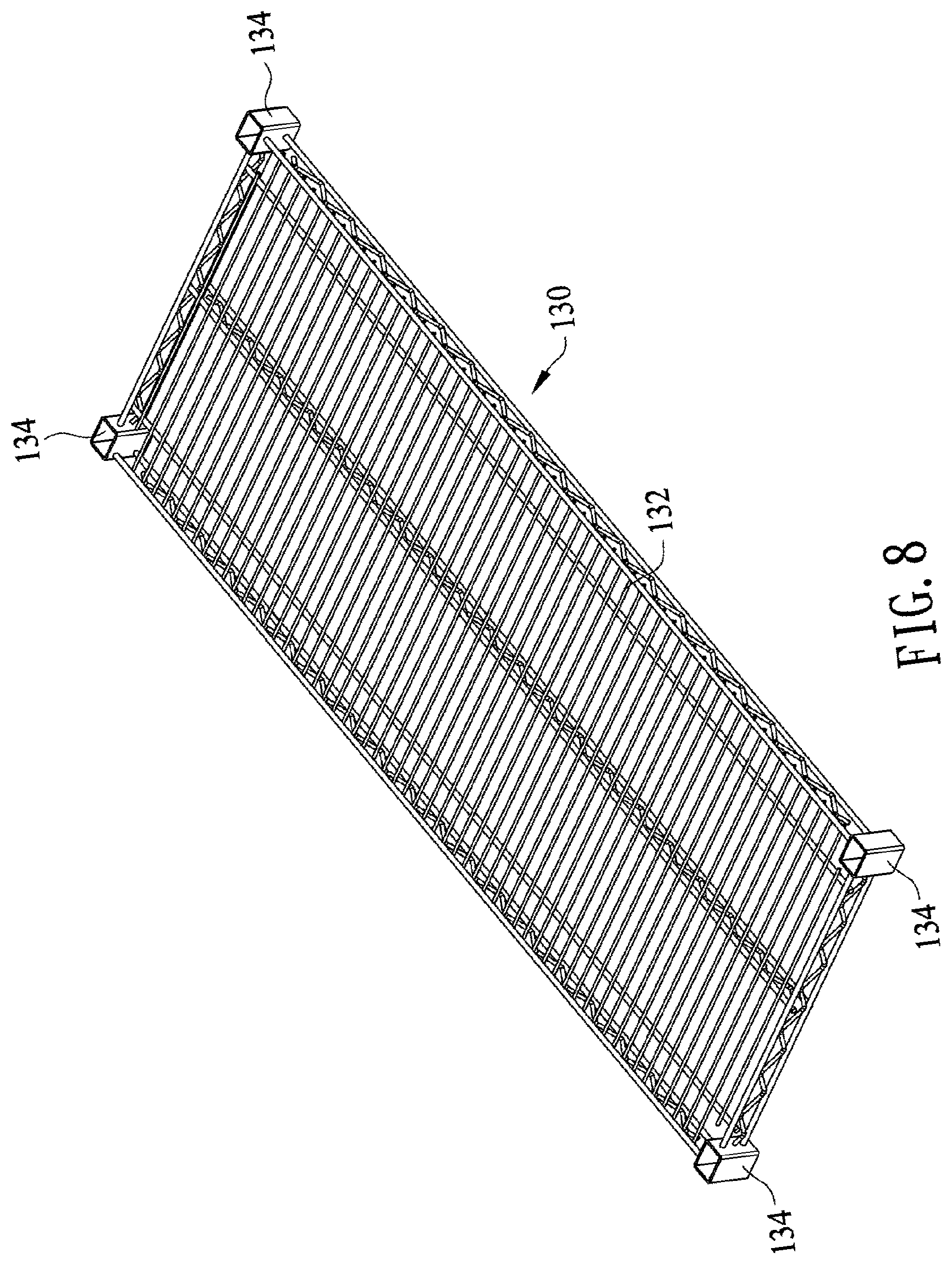 Patent US12599227 Figure 9 – Concave square tube lifting storage shelf