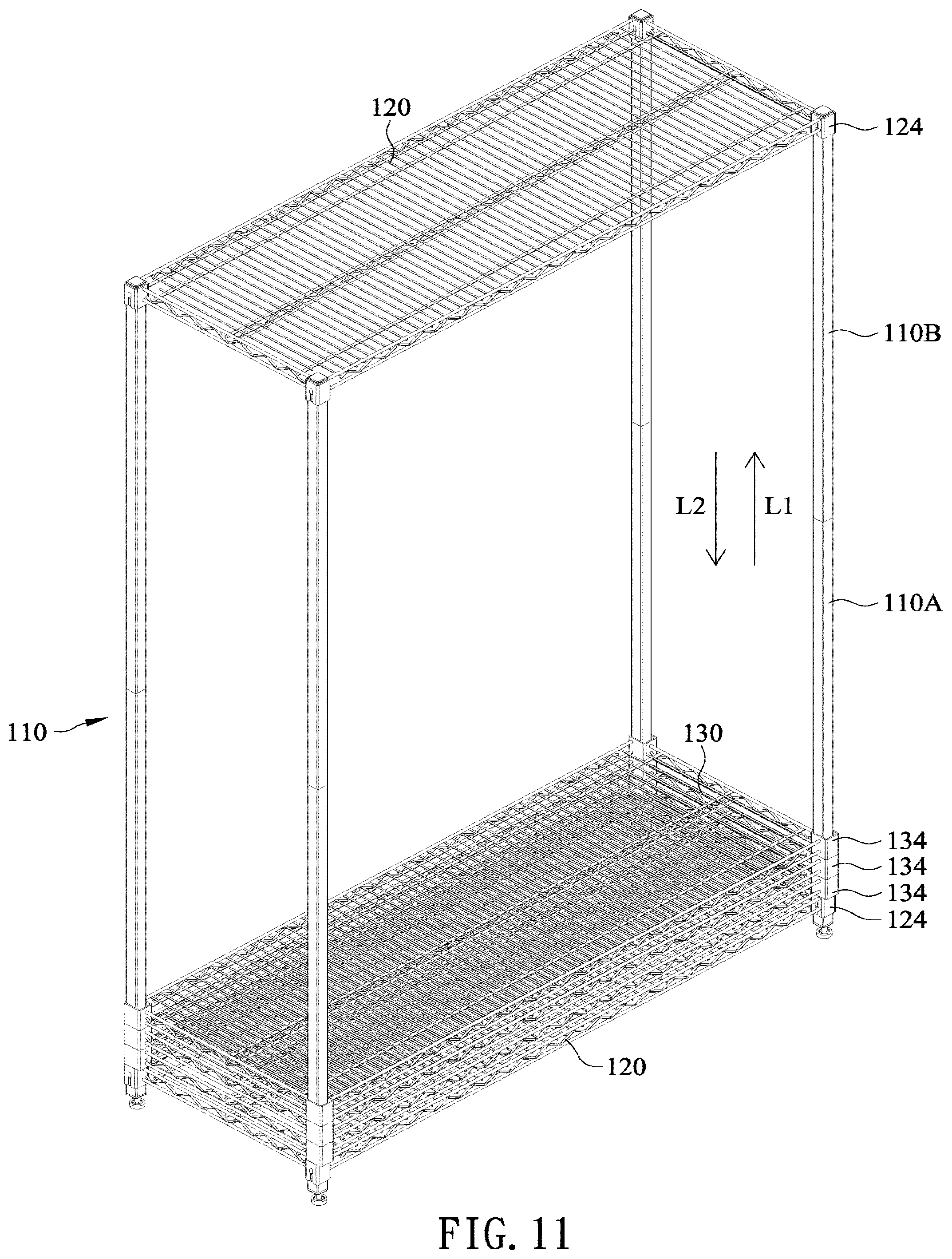 Patent US12599227 Figure 12 – Concave square tube lifting storage shelf