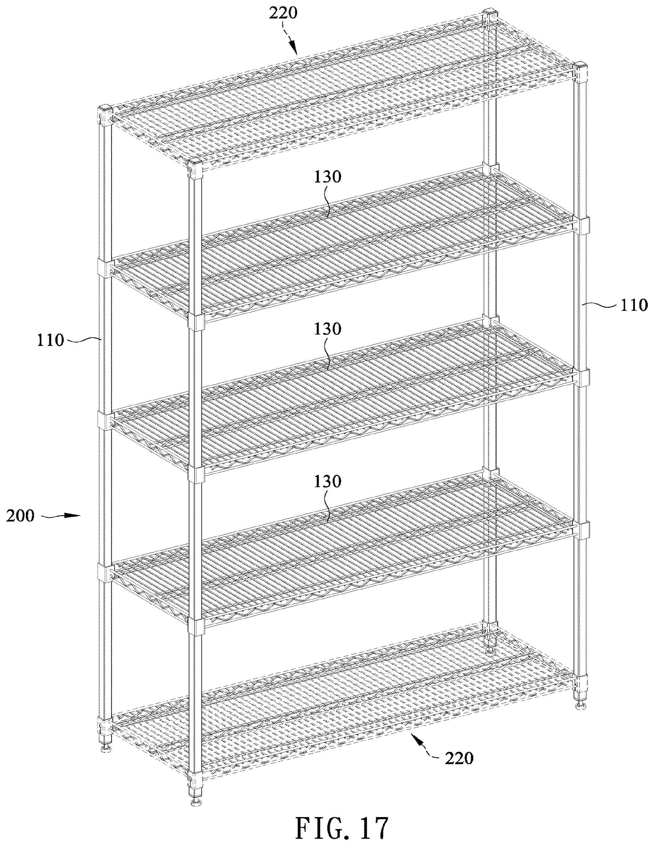 Patent US12599227 Figure 18 – Concave square tube lifting storage shelf