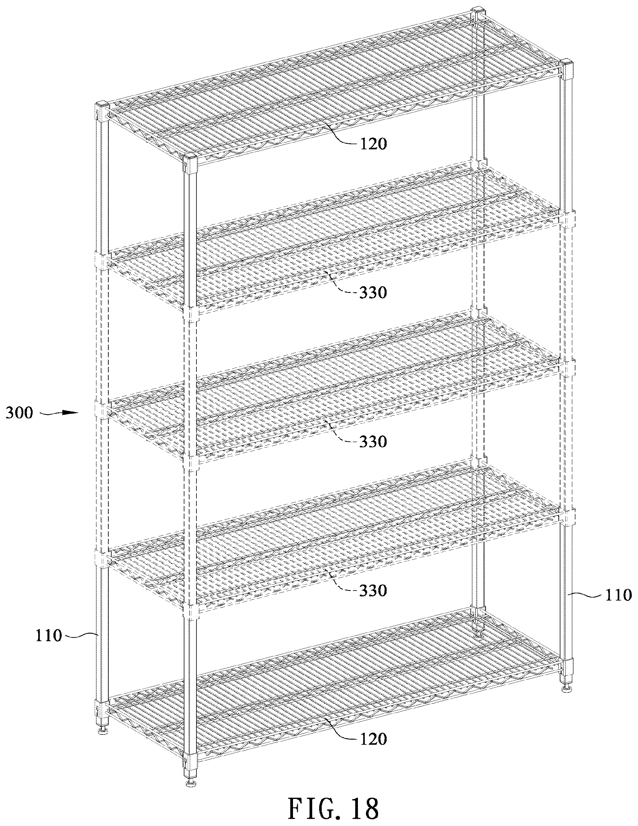 Patent US12599227 Figure 19 – Concave square tube lifting storage shelf