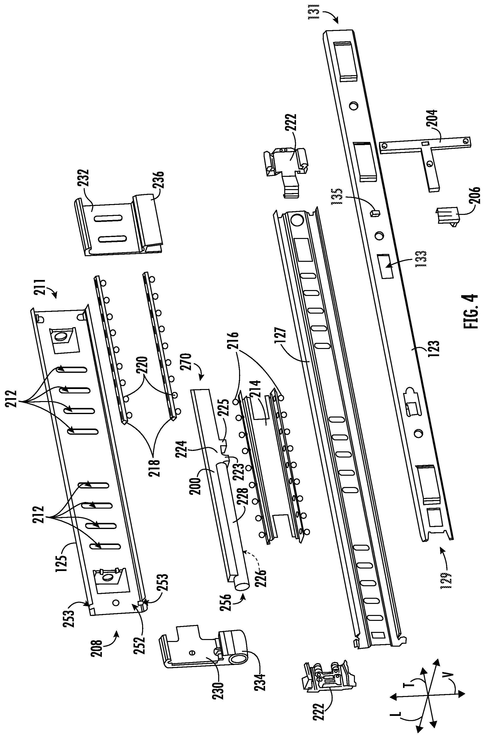 Patent US12599228 Figure 4 – Locating slot for a trigger support arm of a slide assembly