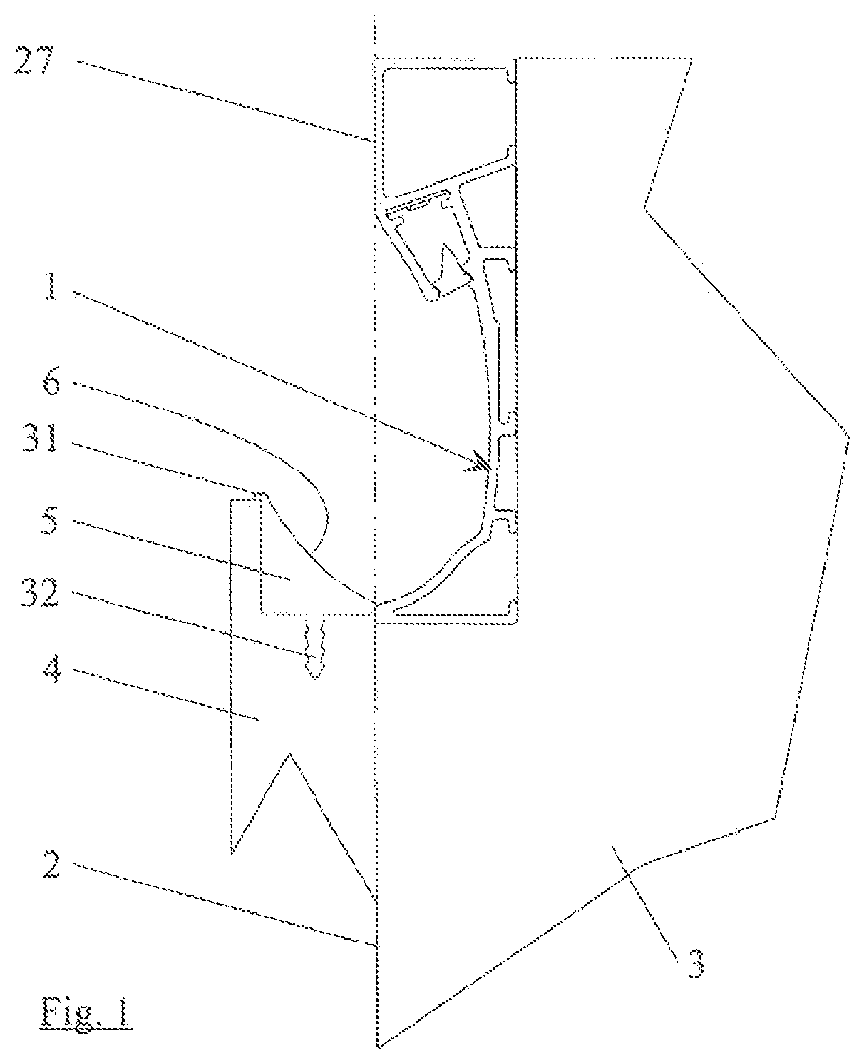 Patent US12599232 Figure 1 – Furniture body having a front panel