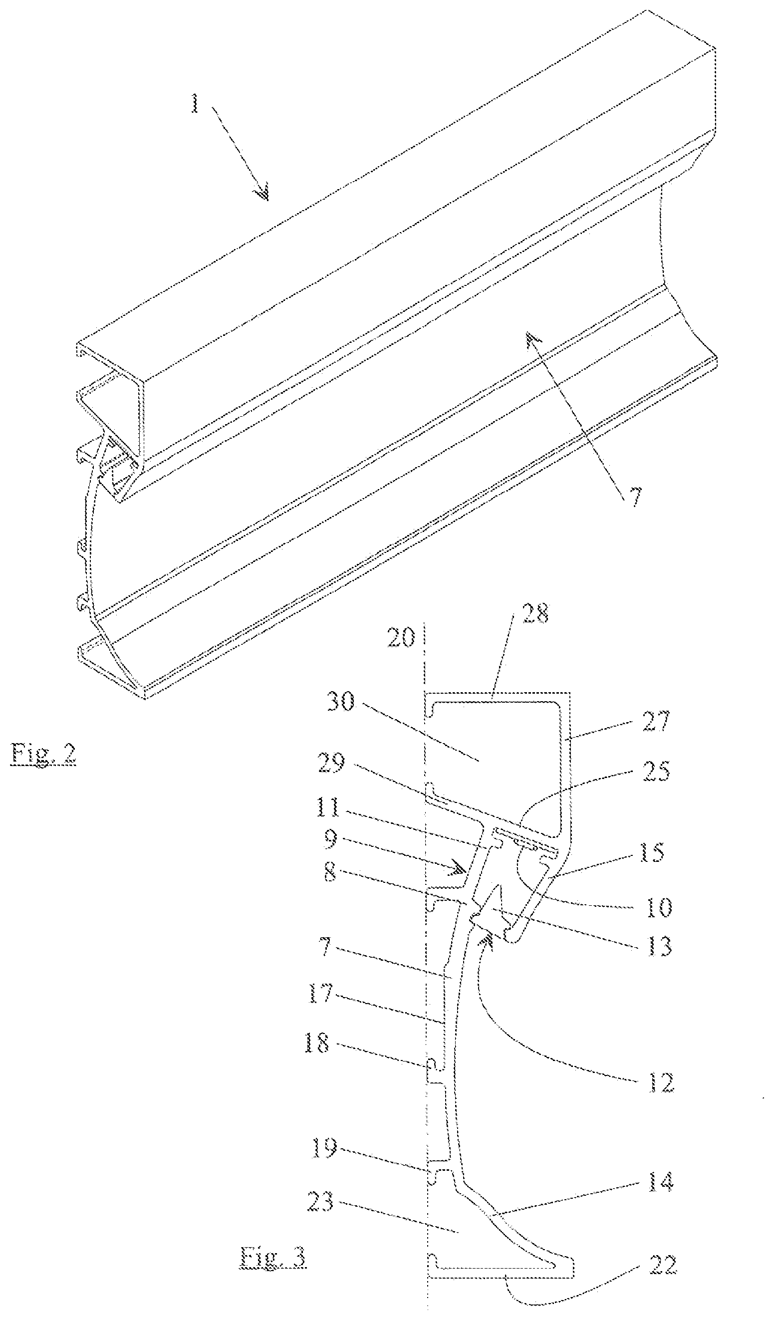 Patent US12599232 Figure 2 – Furniture body having a front panel