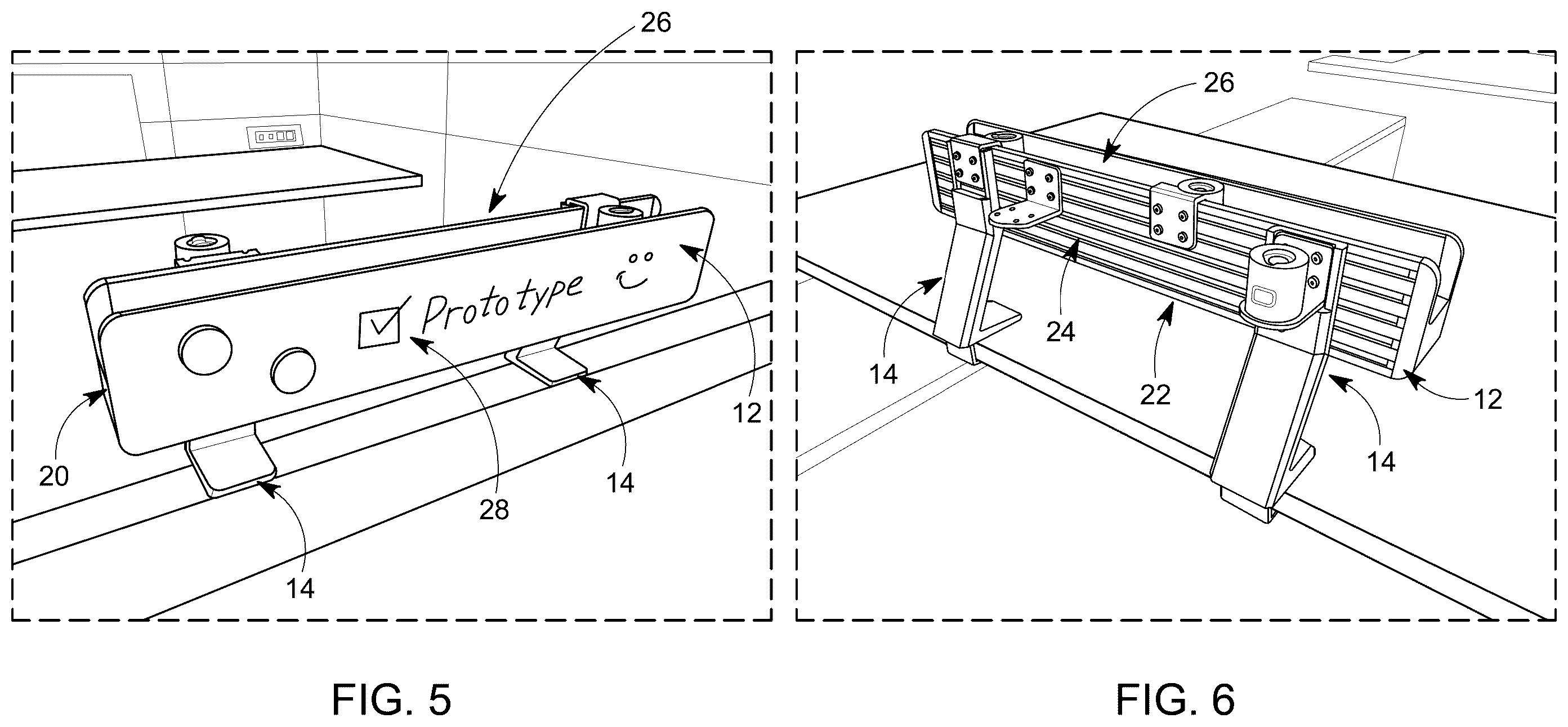 Patent US12599233 Figure 4 – Rail system for workspace with modular components