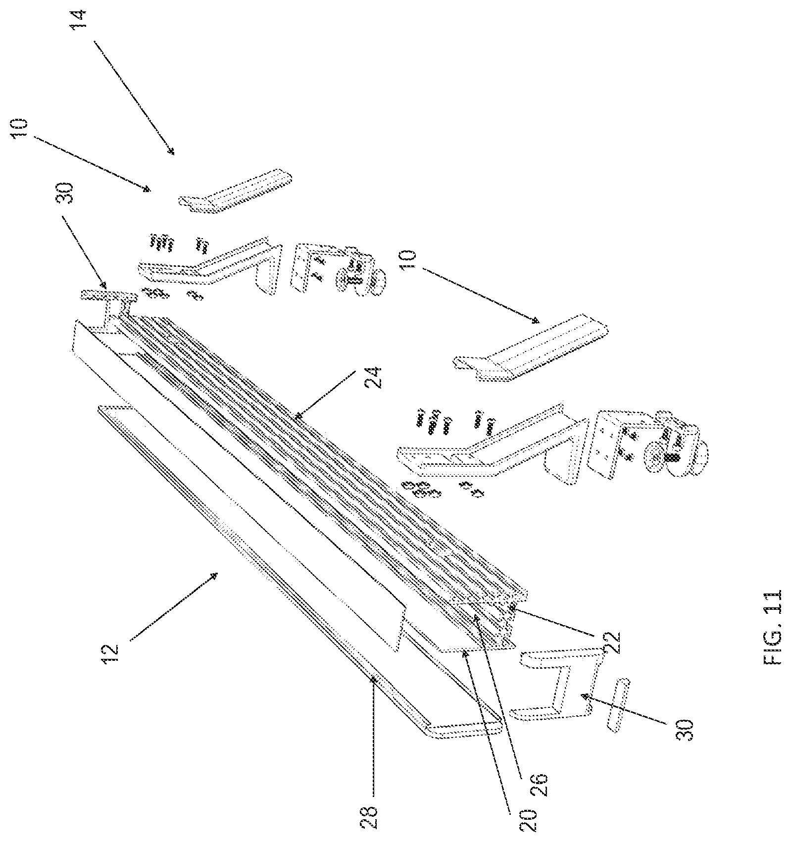 Patent US12599233 Figure 8 – Rail system for workspace with modular components