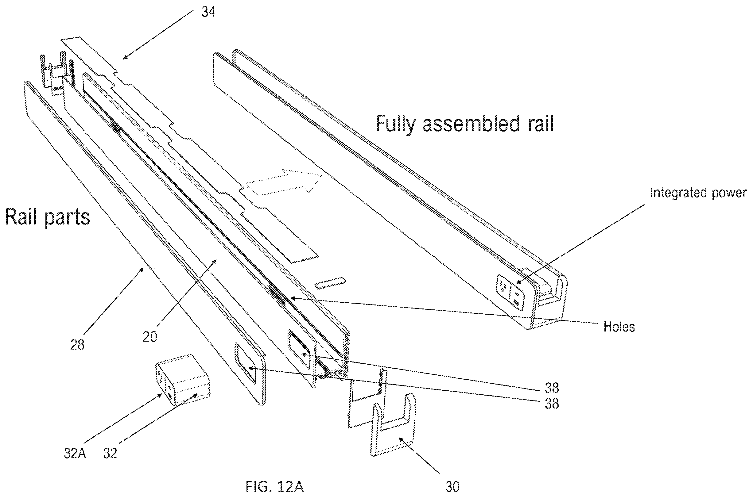 Patent US12599233 Figure 9 – Rail system for workspace with modular components