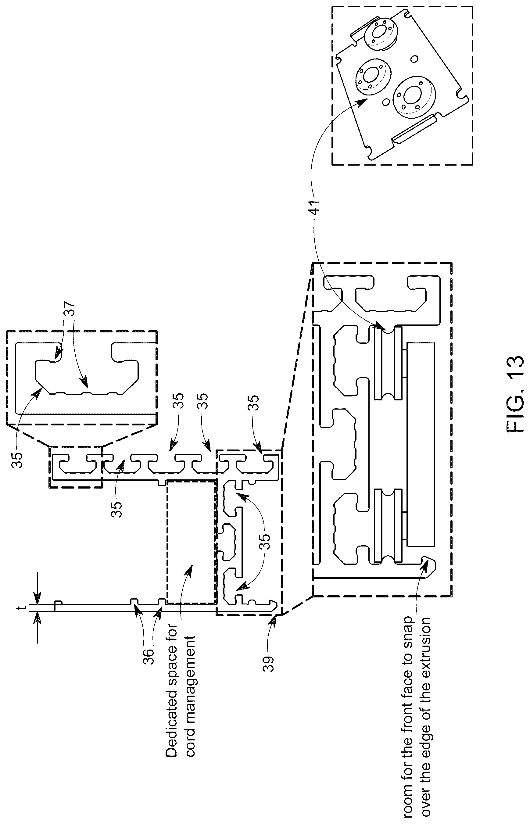 Patent US12599233 Figure 11 – Rail system for workspace with modular components