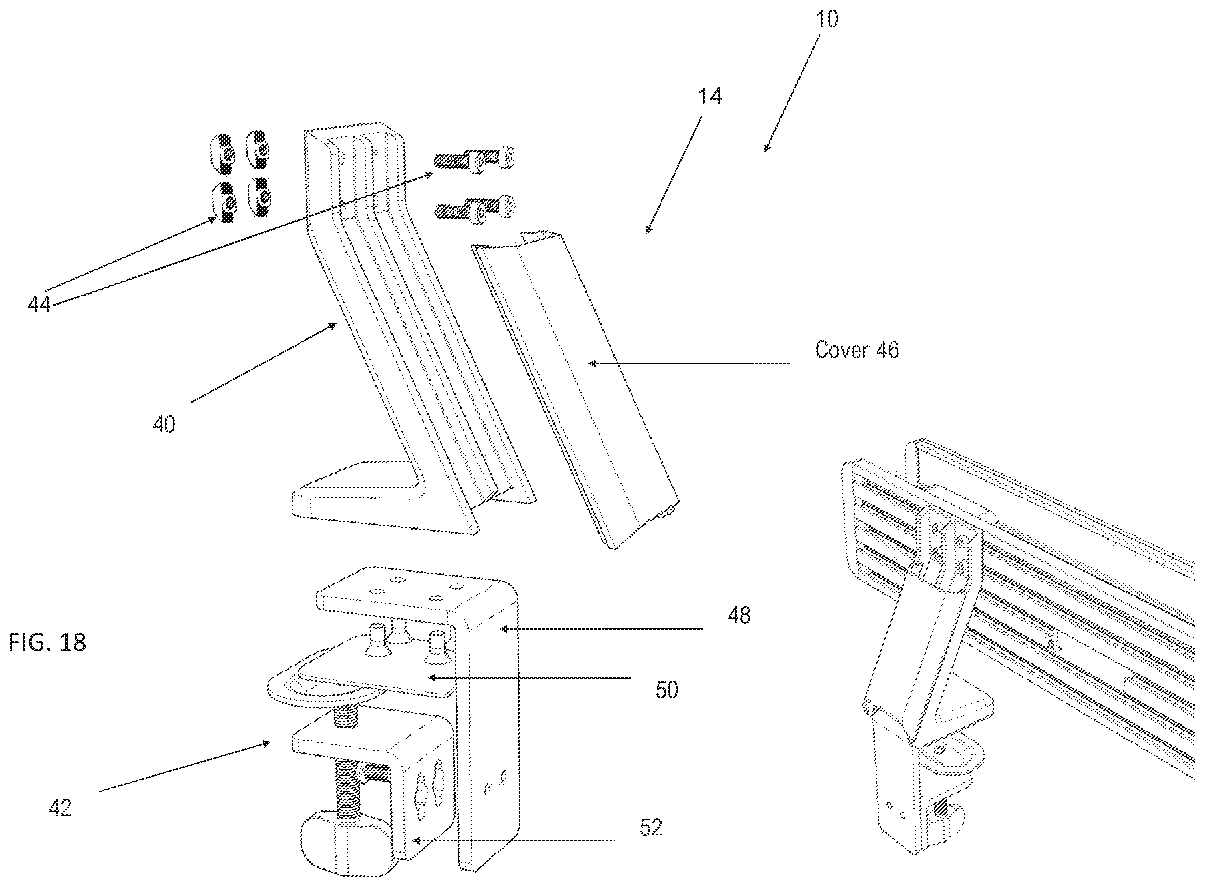 Patent US12599233 Figure 14 – Rail system for workspace with modular components